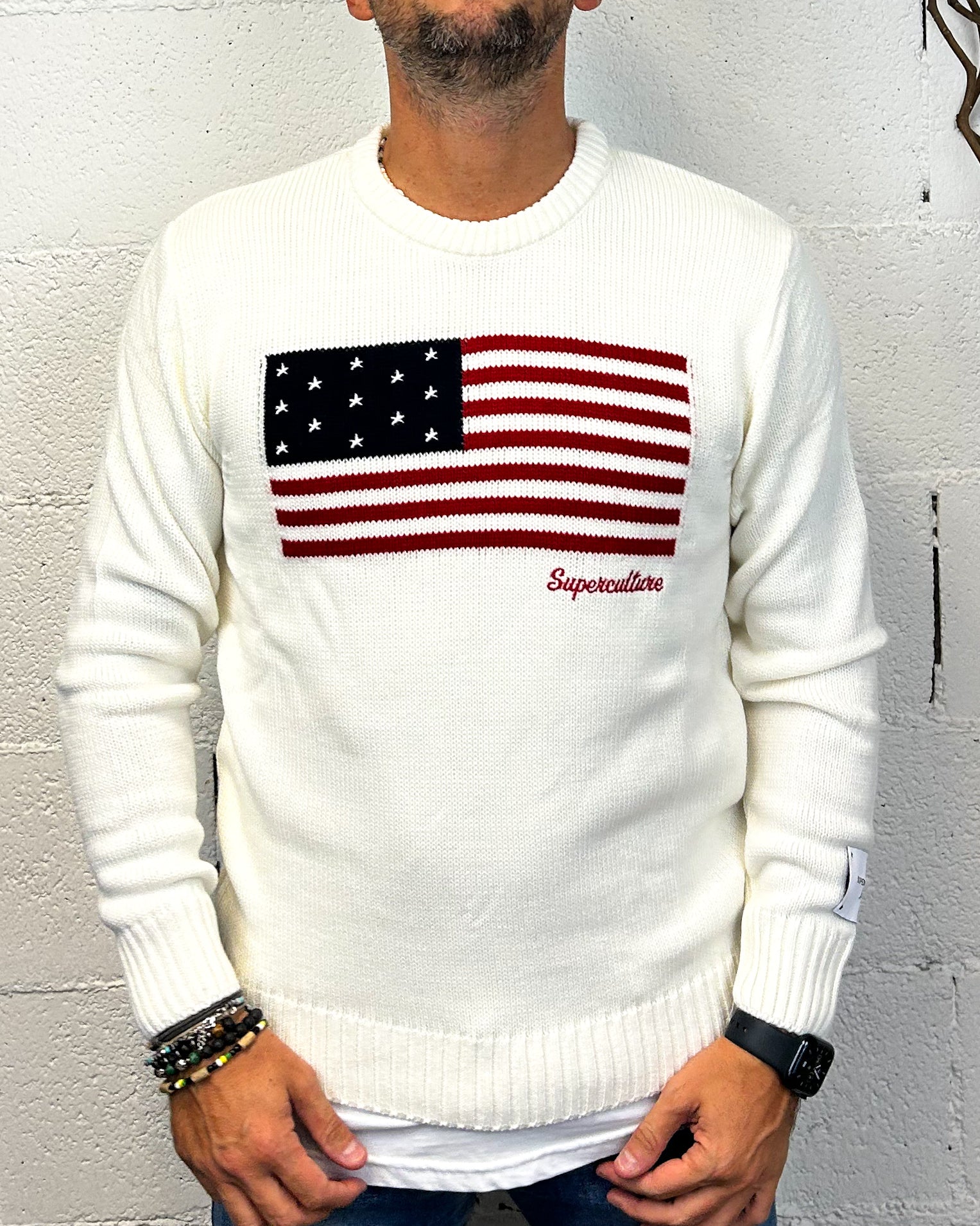 ONLYONE SUPERCULTURE U.S.A pullover bianco vestibilita regolare