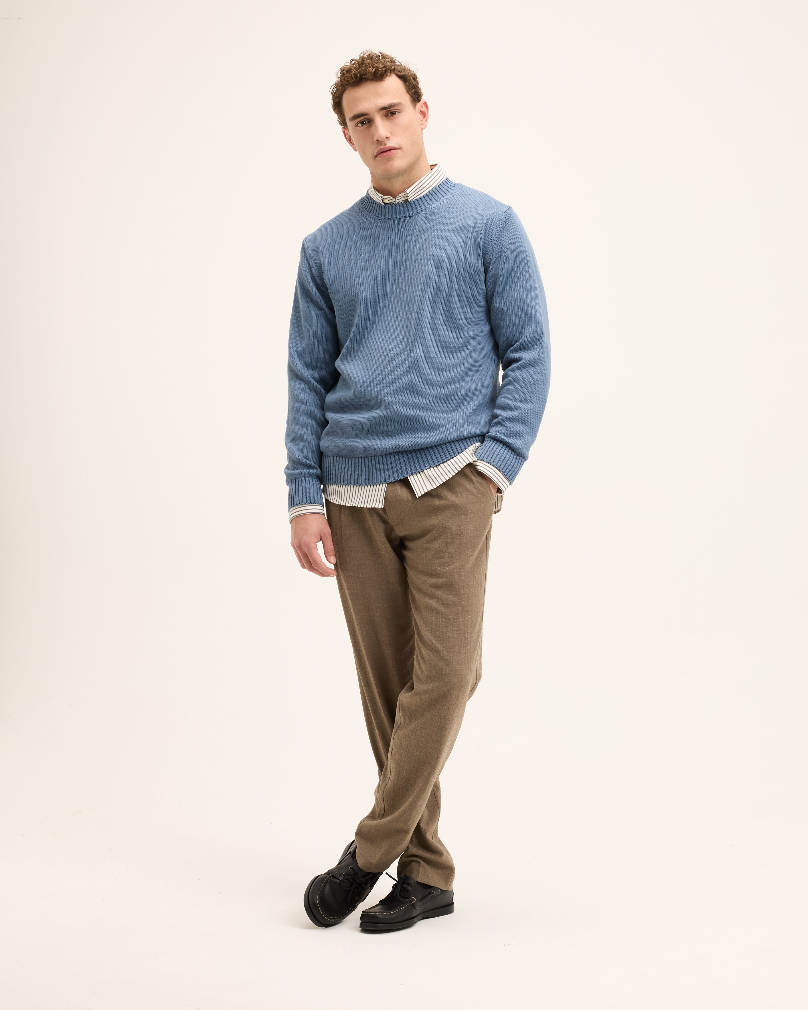 Goodpeople Kid maglione girocollo blu medio cotone