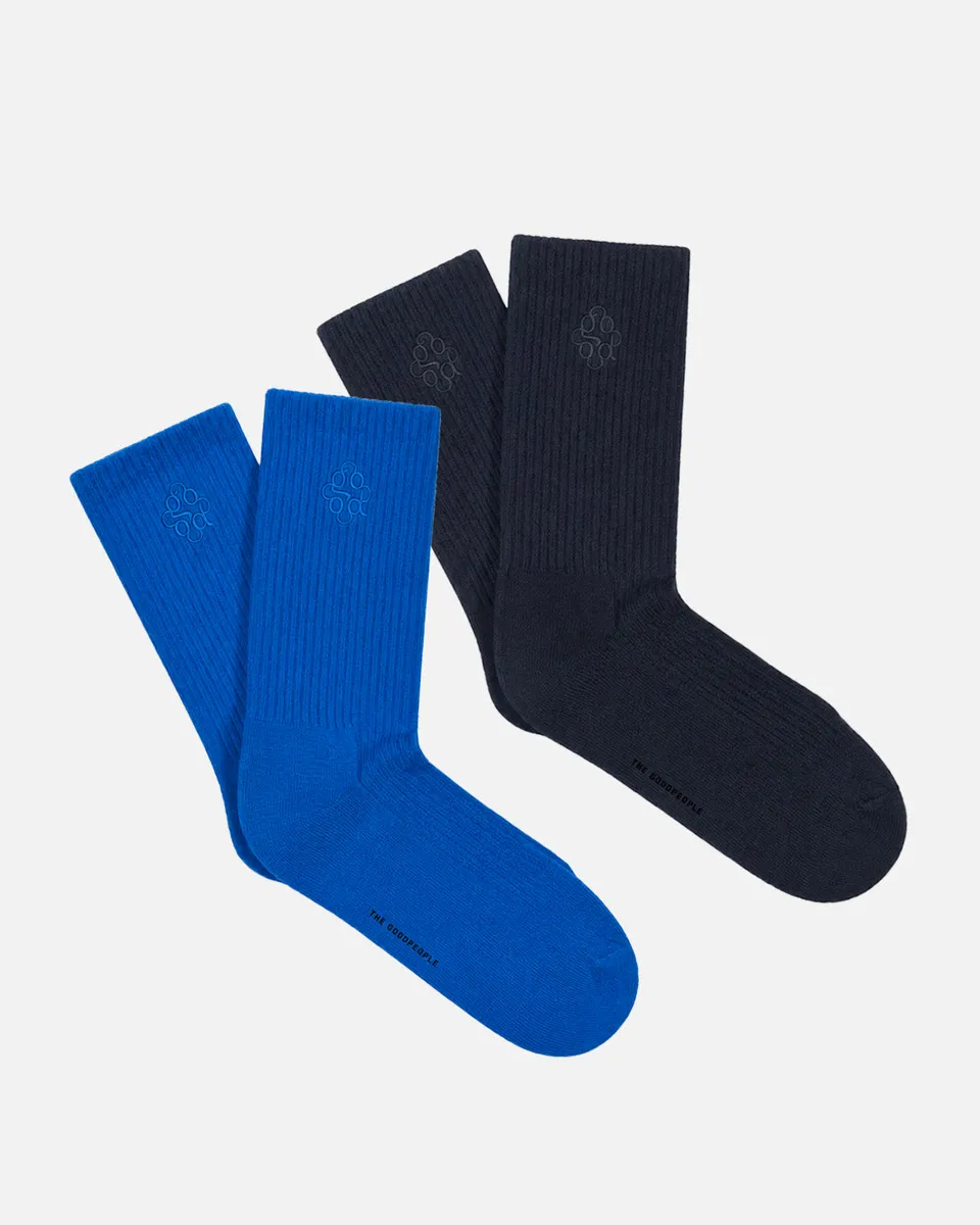 GOODPEOPLE Signature calzini cotone blu 2 paia