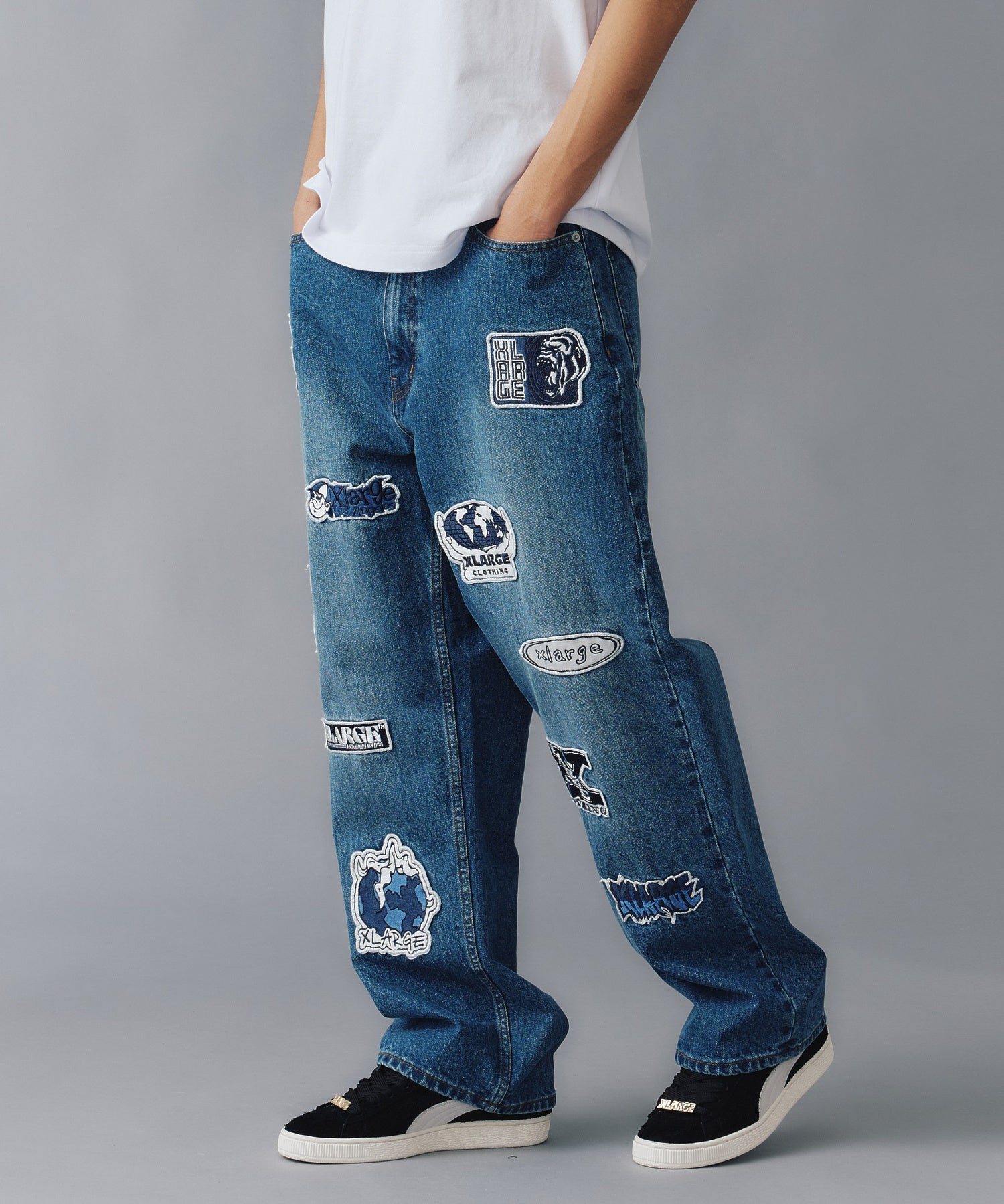 X-Large Patched Denim Pants jeans cotone