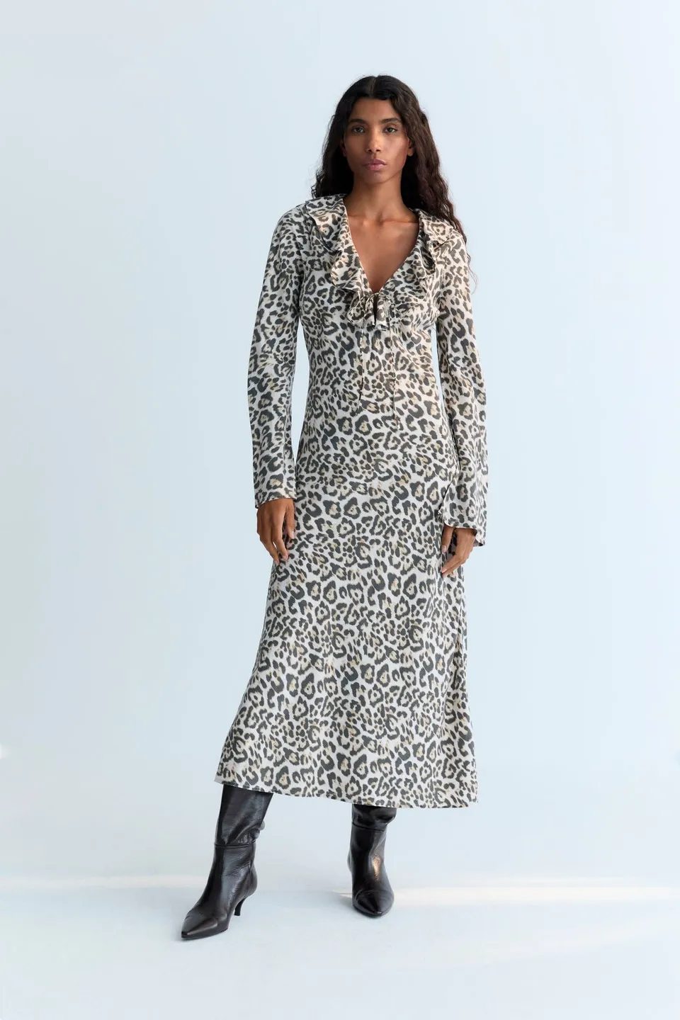 THE NEW SOCIETY Nelia abito lungo leopardato lyocell