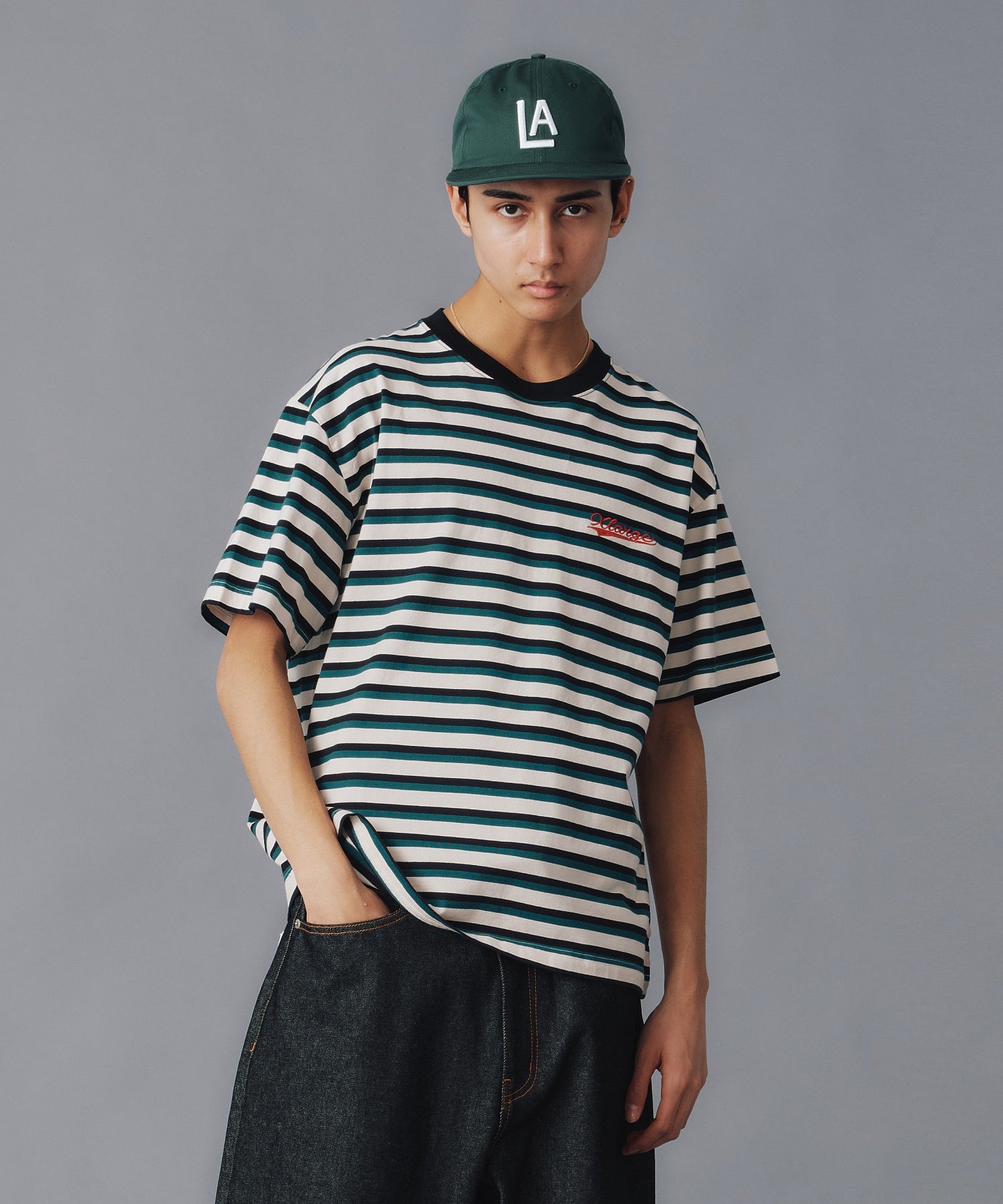 X-Large Baseball Logo Striped S/S Tee maglietta a righe