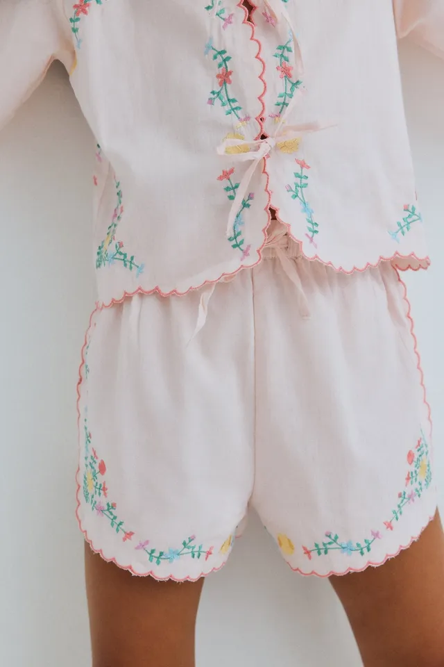 The New Society Orchid Petal shorts rosa bambina cotone ricamo