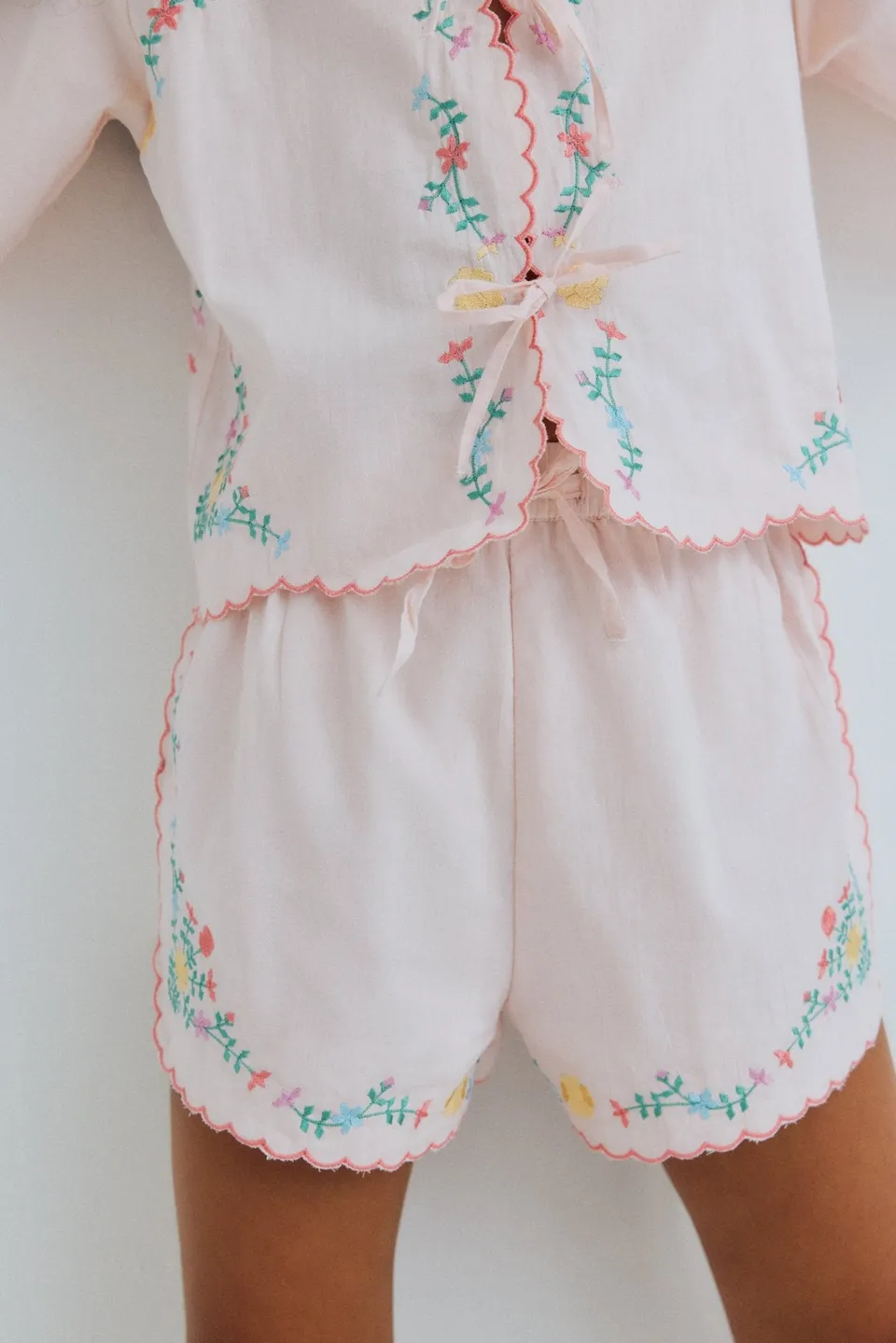 The New Society Orchid Petal shorts rosa bambina cotone ricamo