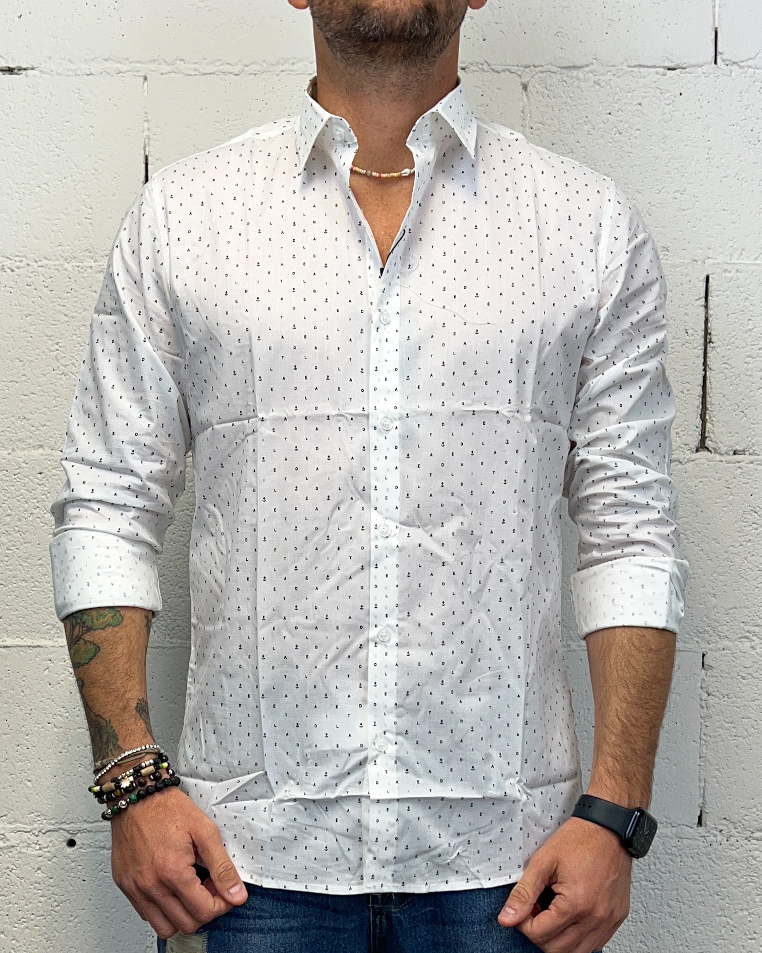 ONLYONE Lurvy Anchor White camicia cotone bianca