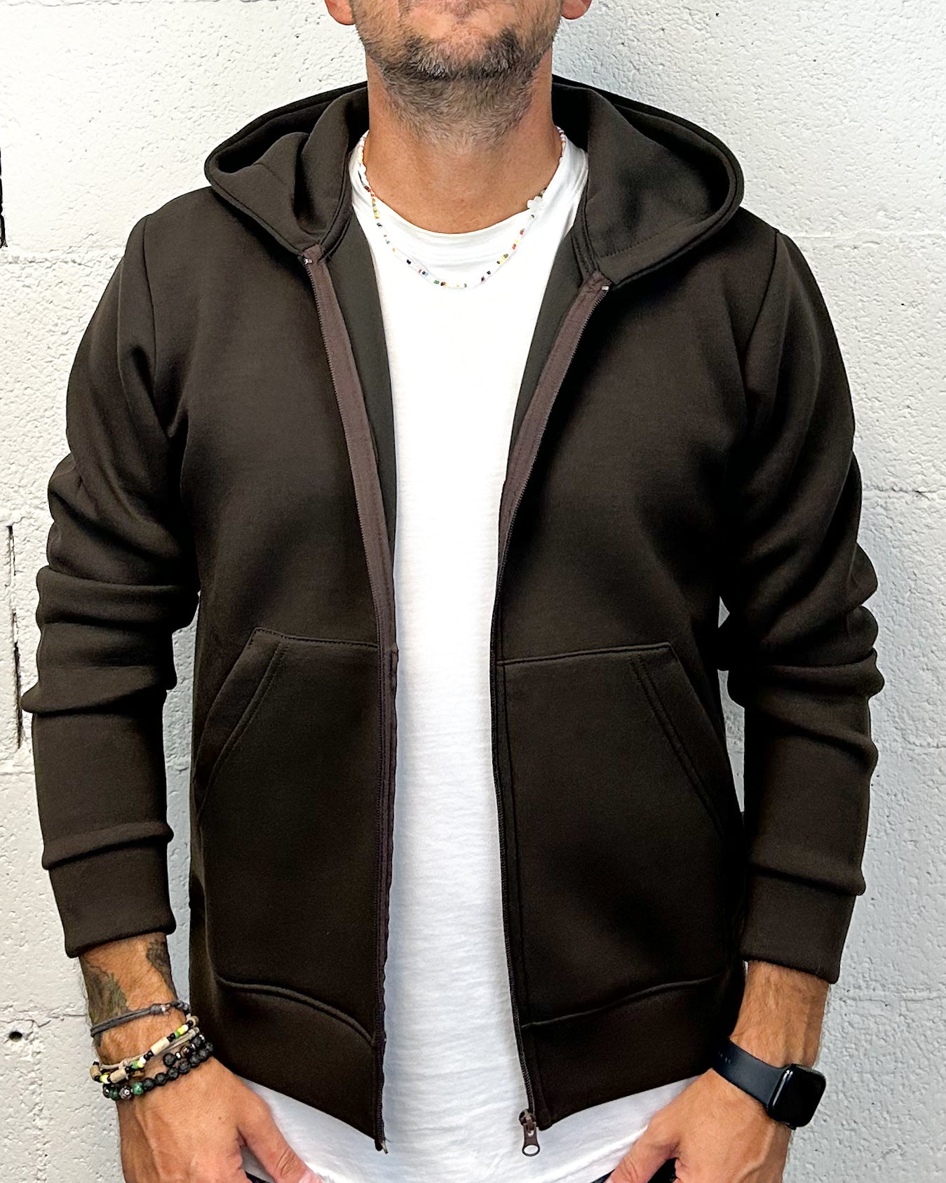 ONLYONE OVER-D felpa zip cappuccio moro vestibilità regolare
