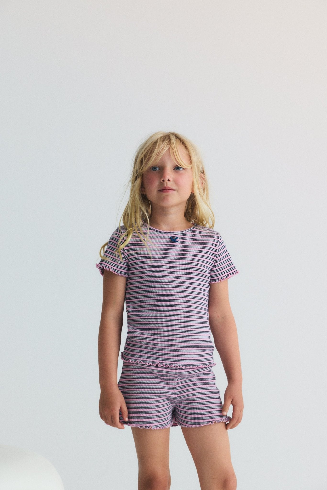 The New Society Rib Short pantaloncini bimba righe rosa cotone