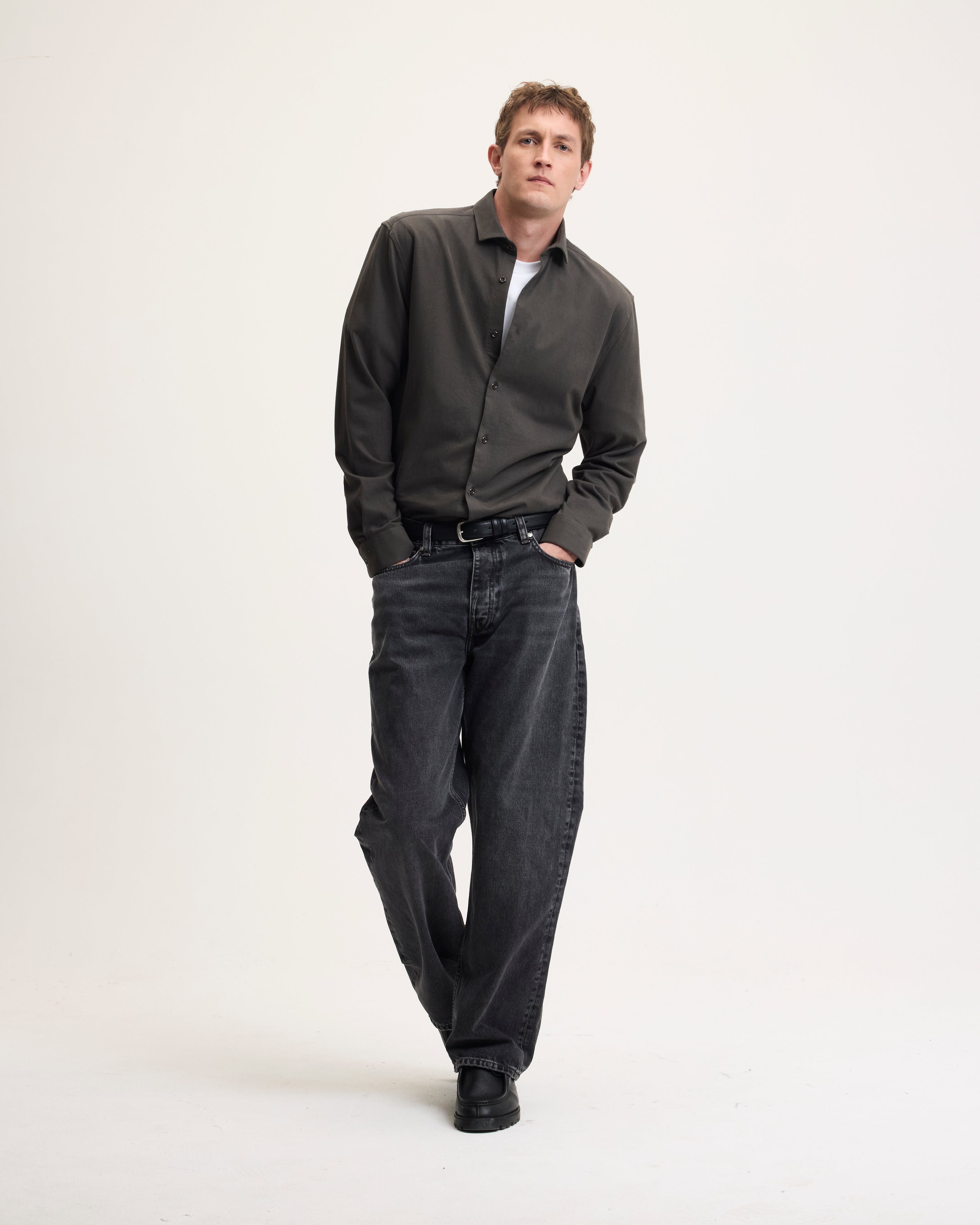 GOODPEOPLE Stirr camicia verde scuro in cotone morbido