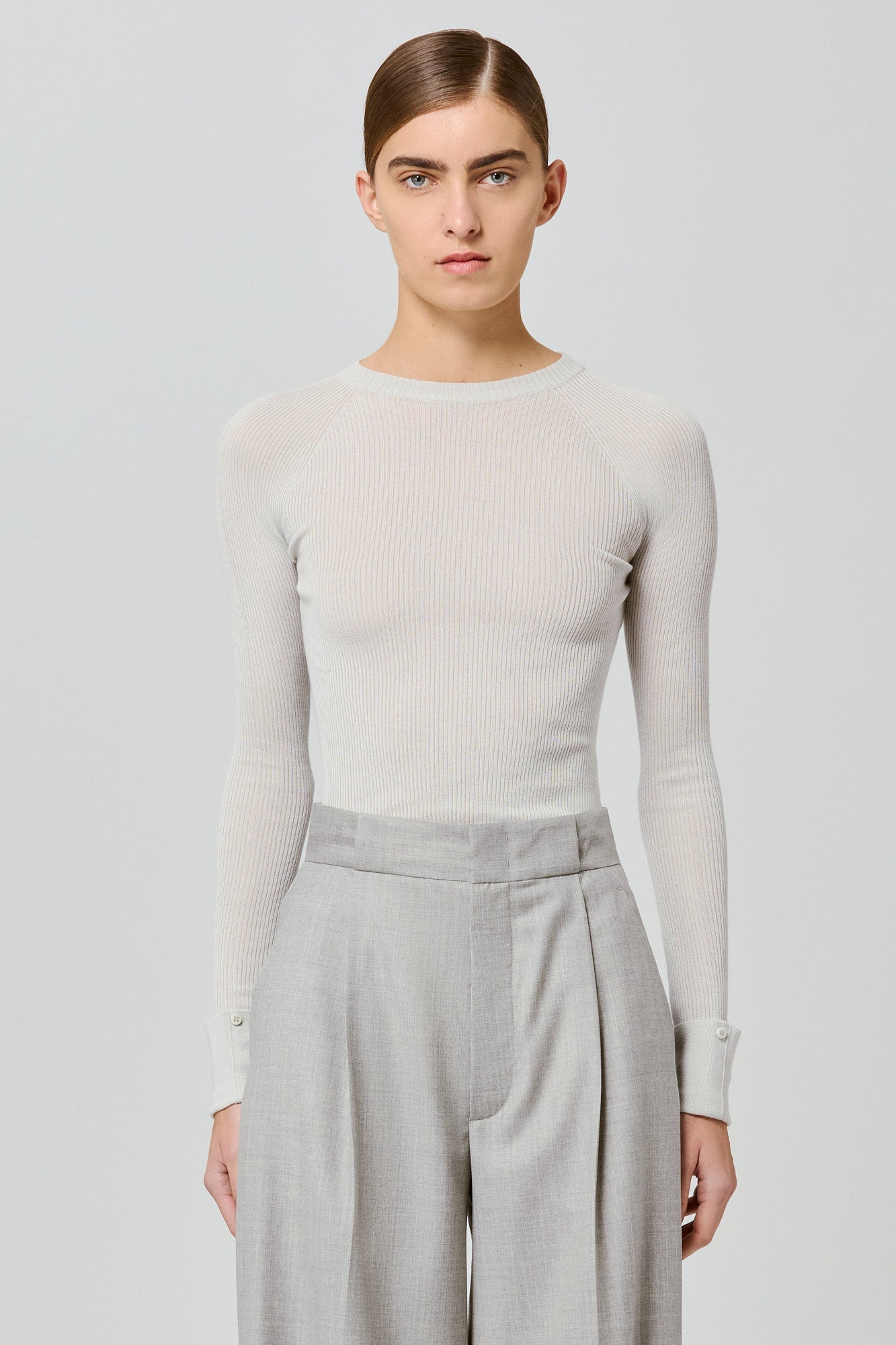 Sa Su Phi maglia girocollo coste cashmere ghiaccio