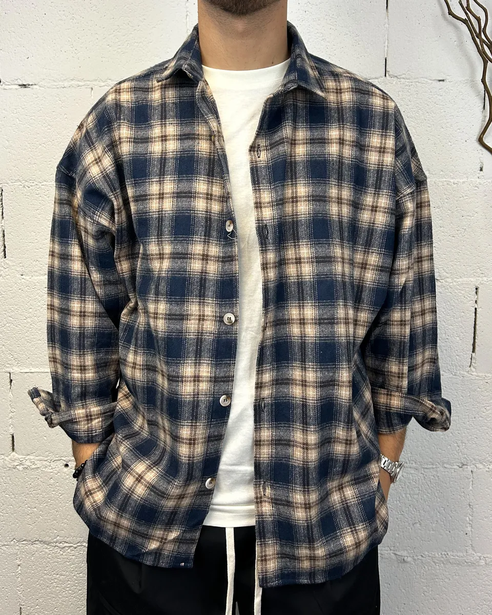 ONLYONE Duca Blue Cropped camicia flanella oversize