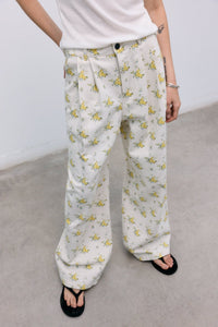 The New Society Mimosa Pantaloni Donna Denim Stampa Floreale