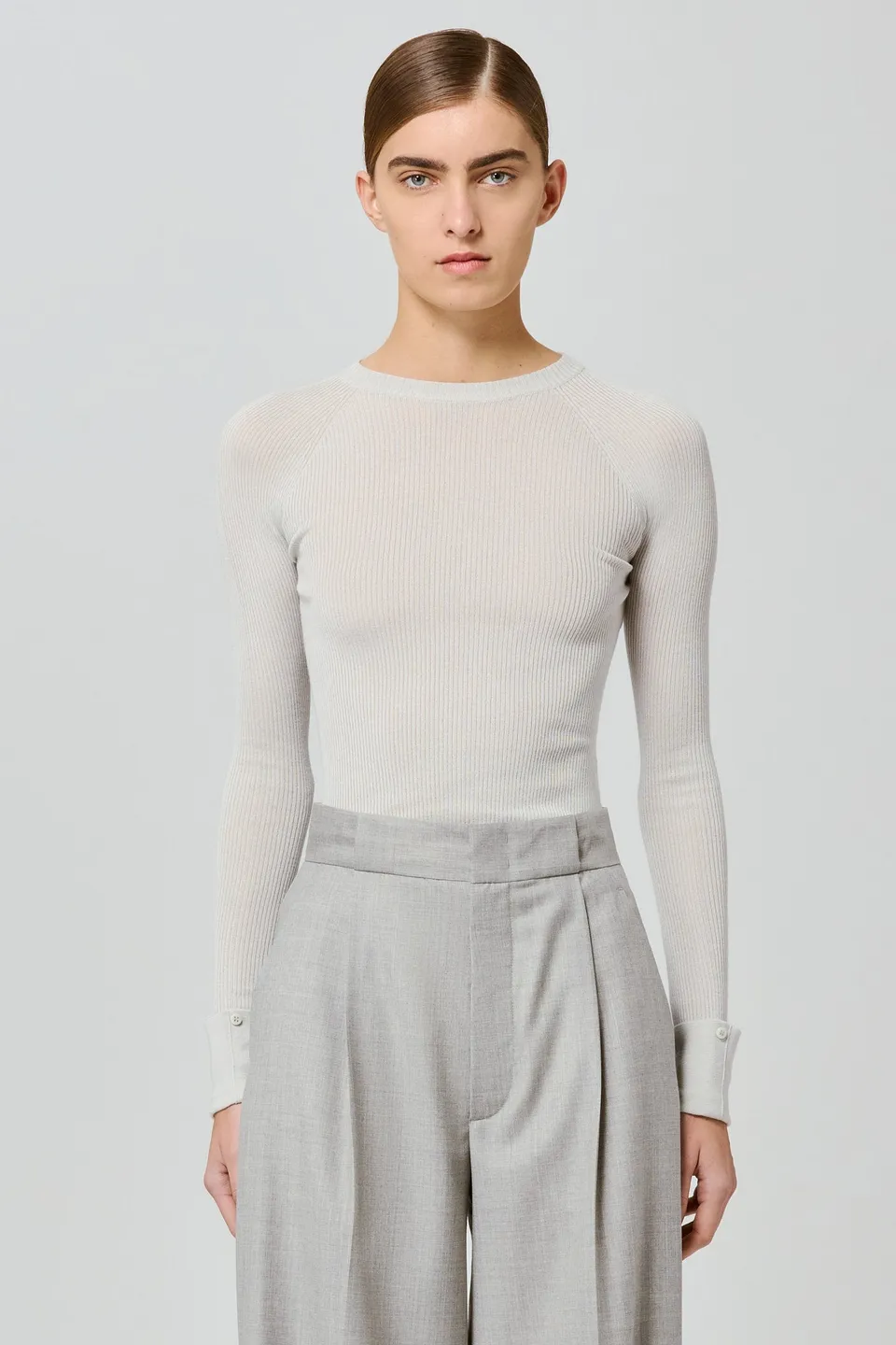 Sa Su Phi maglia girocollo coste cashmere ghiaccio