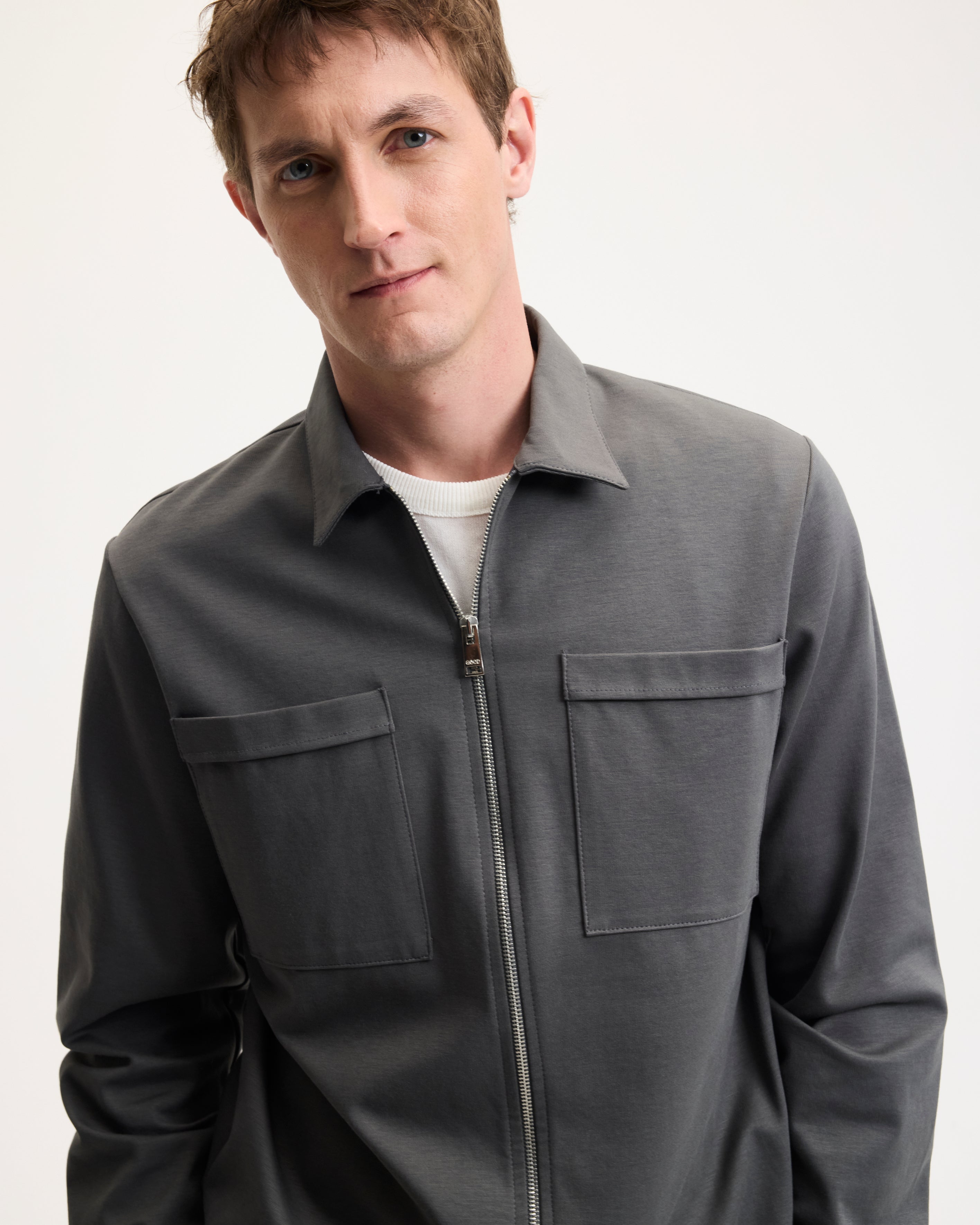 GOODPEOPLE Lavi camicia jersey verde scuro con zip