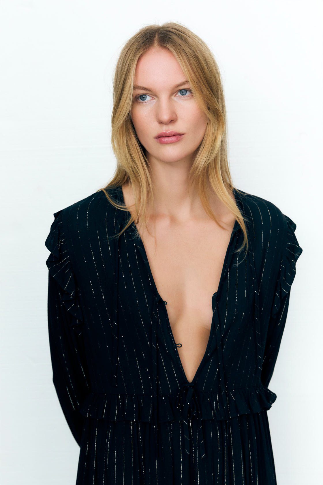 THE NEW SOCIETY Lua abito lungo nero Eclipse Noir lurex
