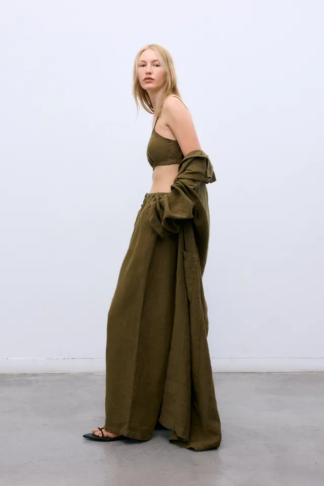 The New Society Melissa top donna Earthy Olive lino