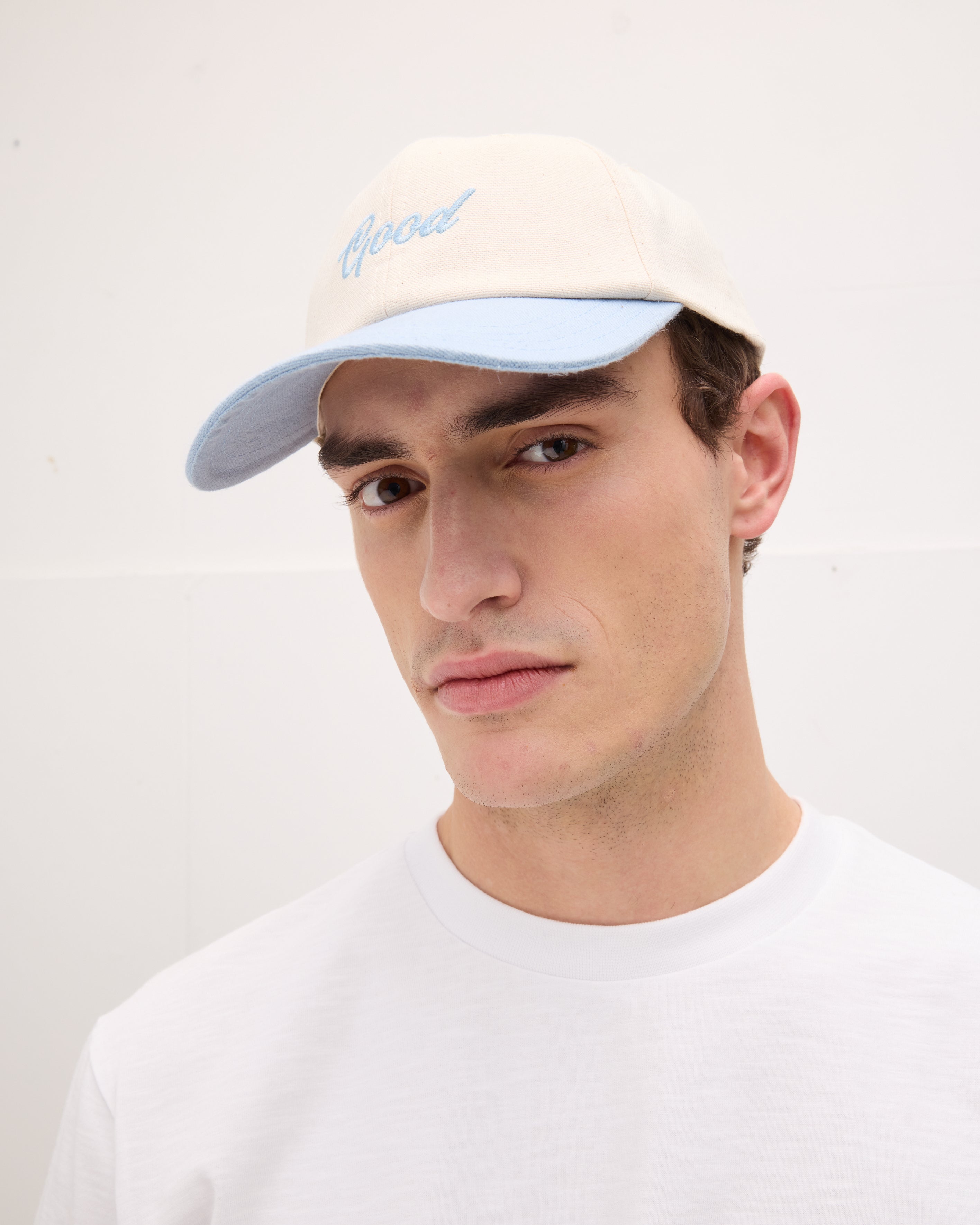 GOODPEOPLE Cap Cappello Cotone Bianco Blu Visiera Curva