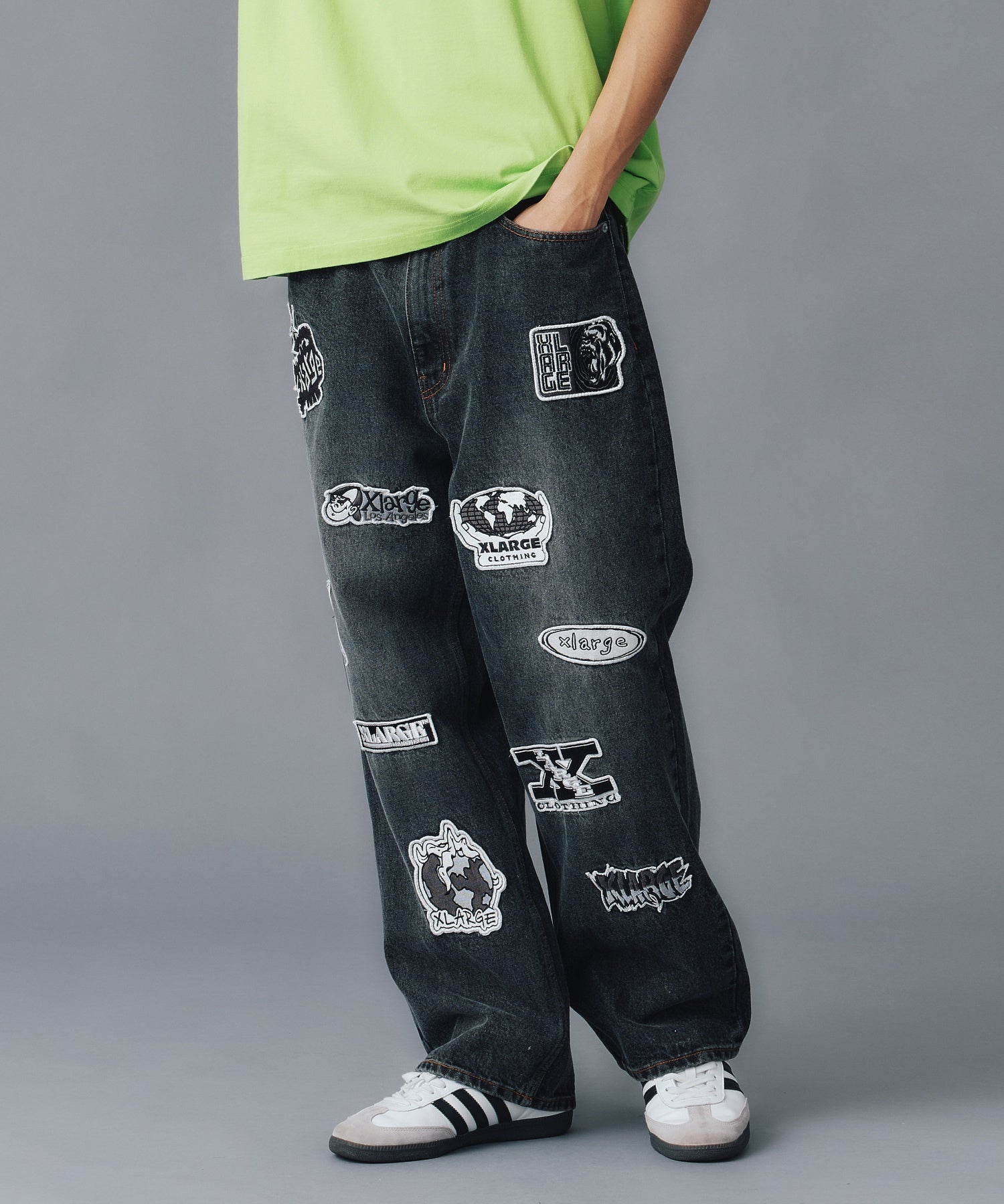 X-Large Patched Denim Pants jeans cotone