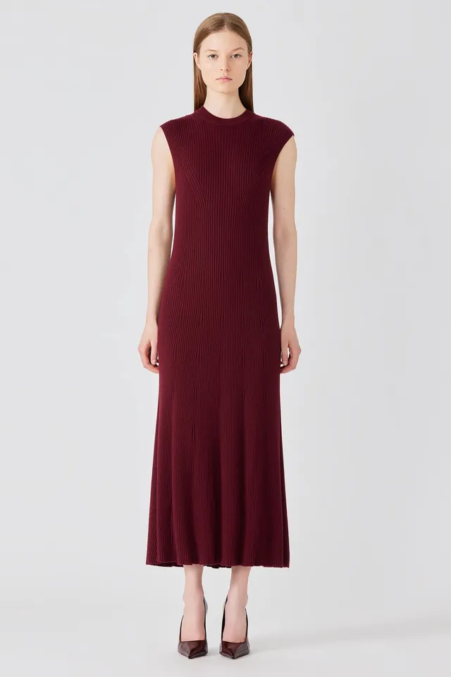 Sa Su Phi Abito Lungo Senza Maniche Bordeaux Cashmere Seta