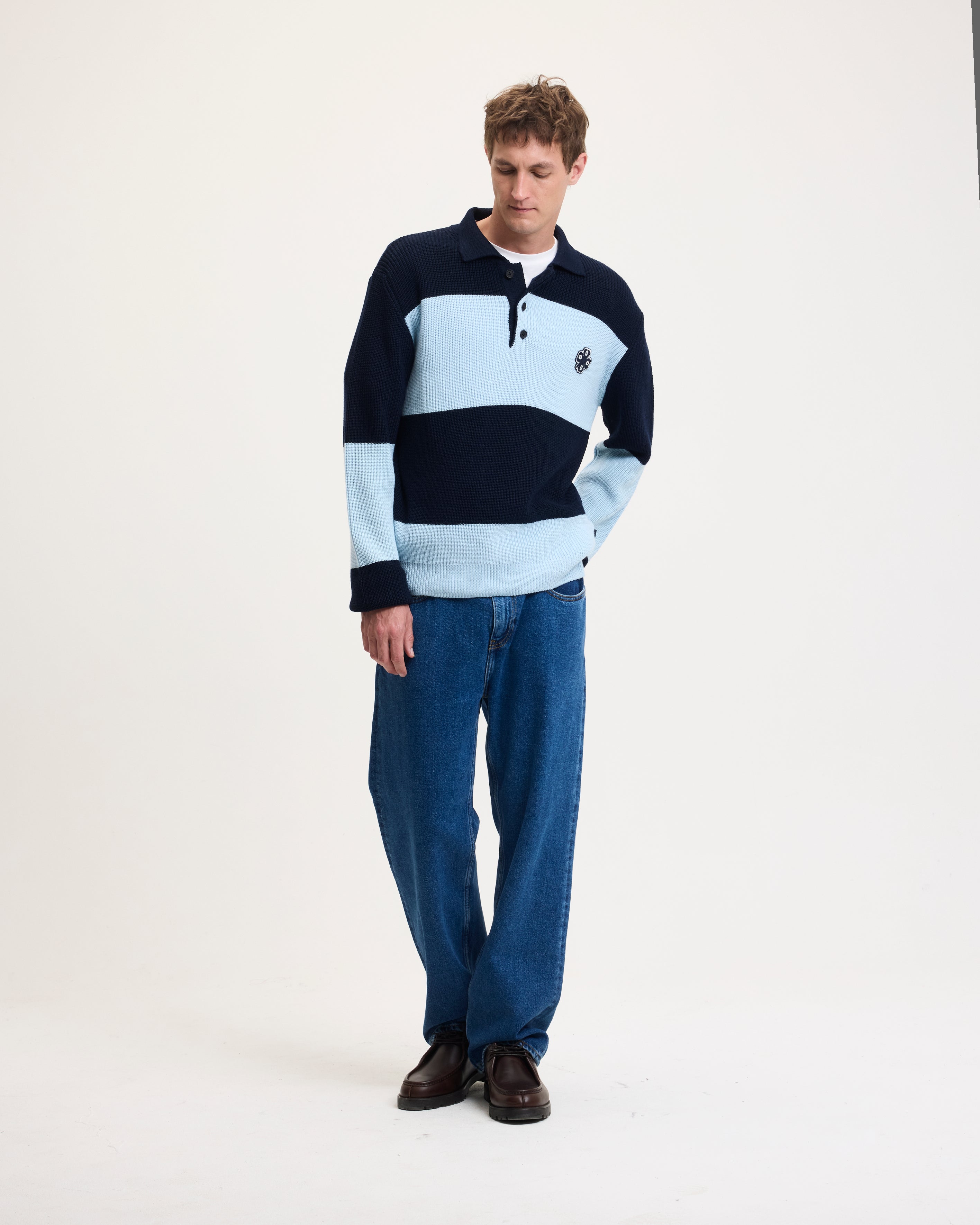 Goodpeople Kjeld polo a righe blu misto lana