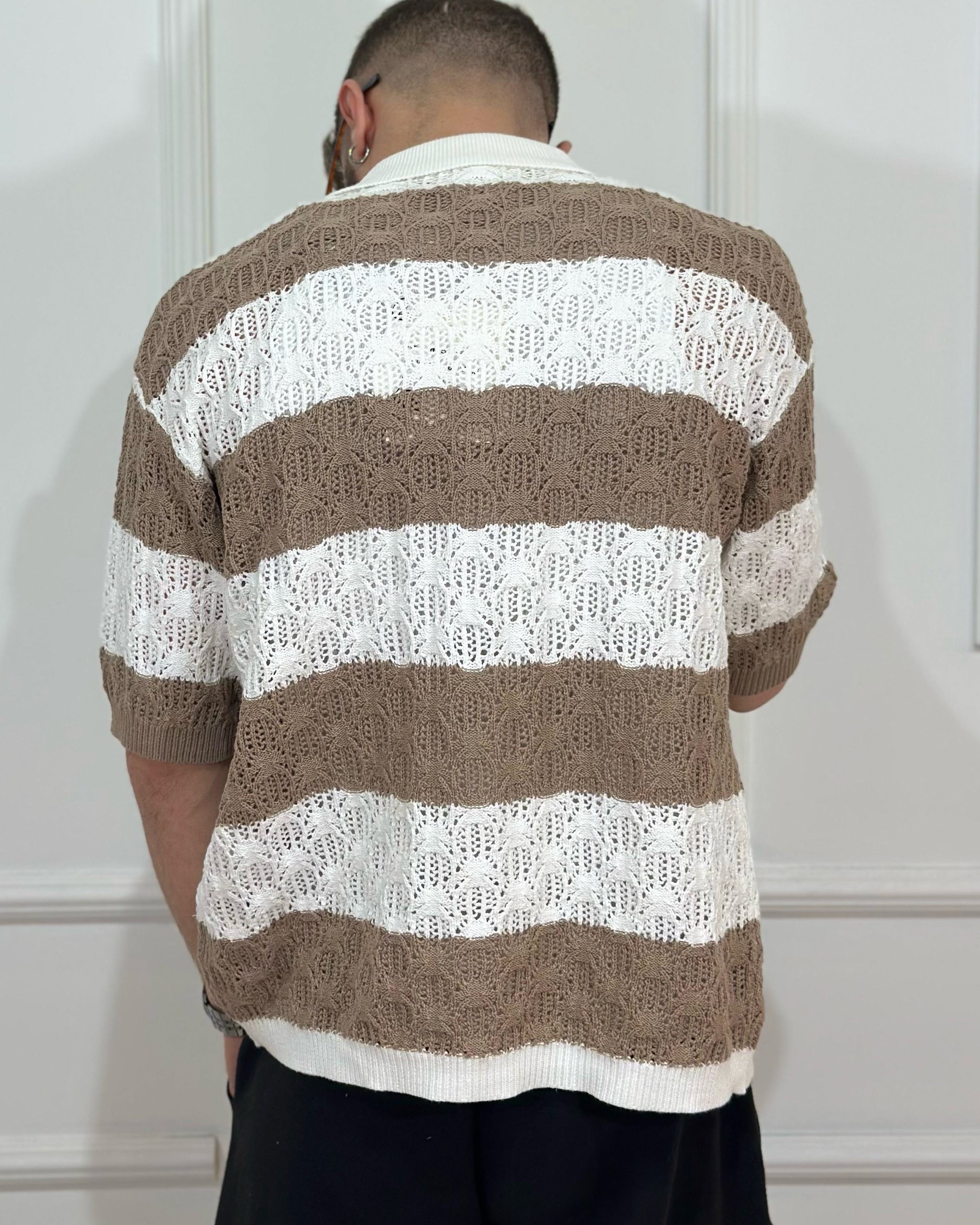 ONLYONE QYB Righe Coffee camicia righe regolare
