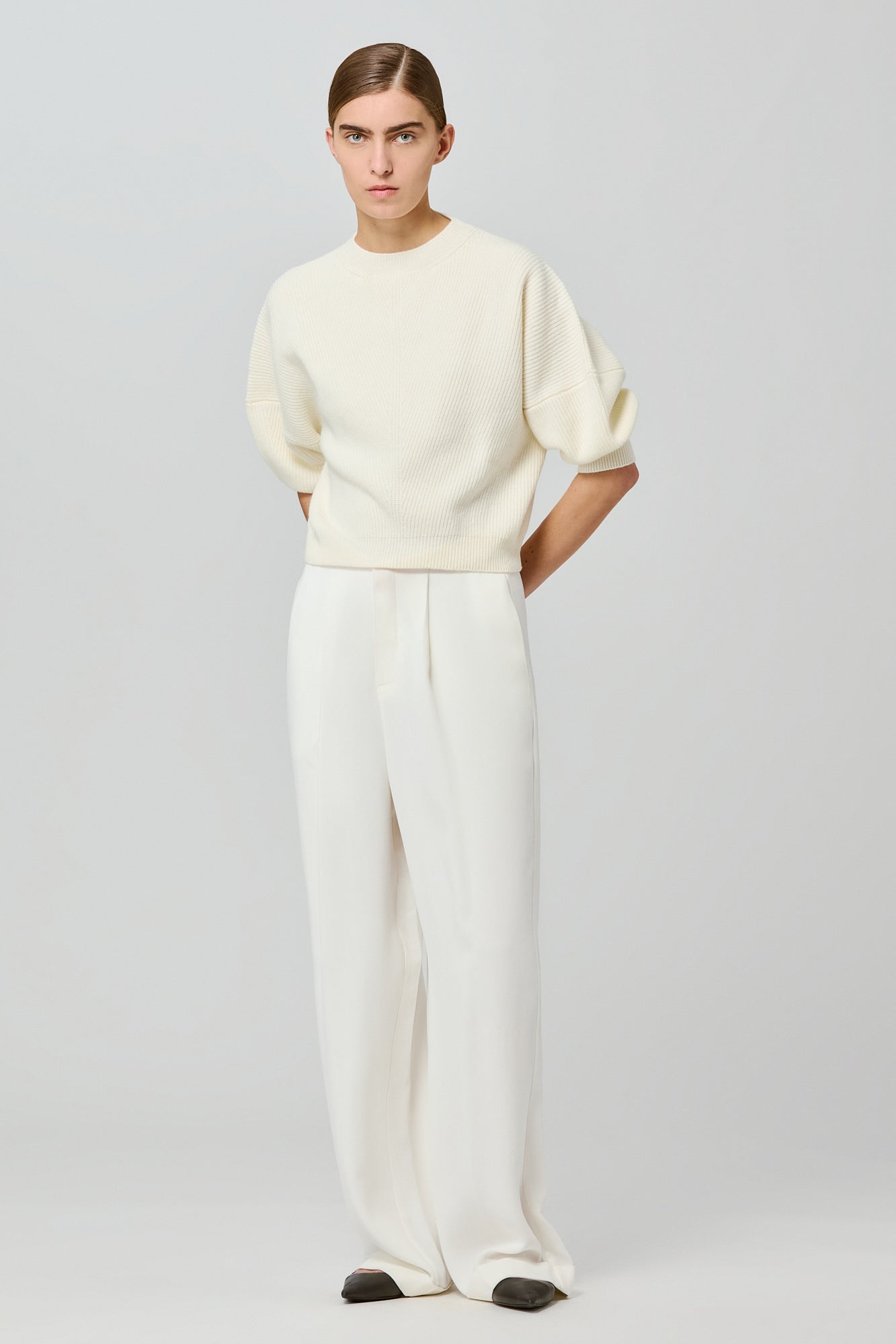 Sa Su Phi maglione 3/4 coste cashmere avorio 38