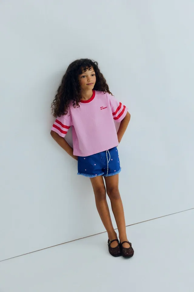 THE NEW SOCIETY Lys Short pantaloncini bimba denim chiaro cuori