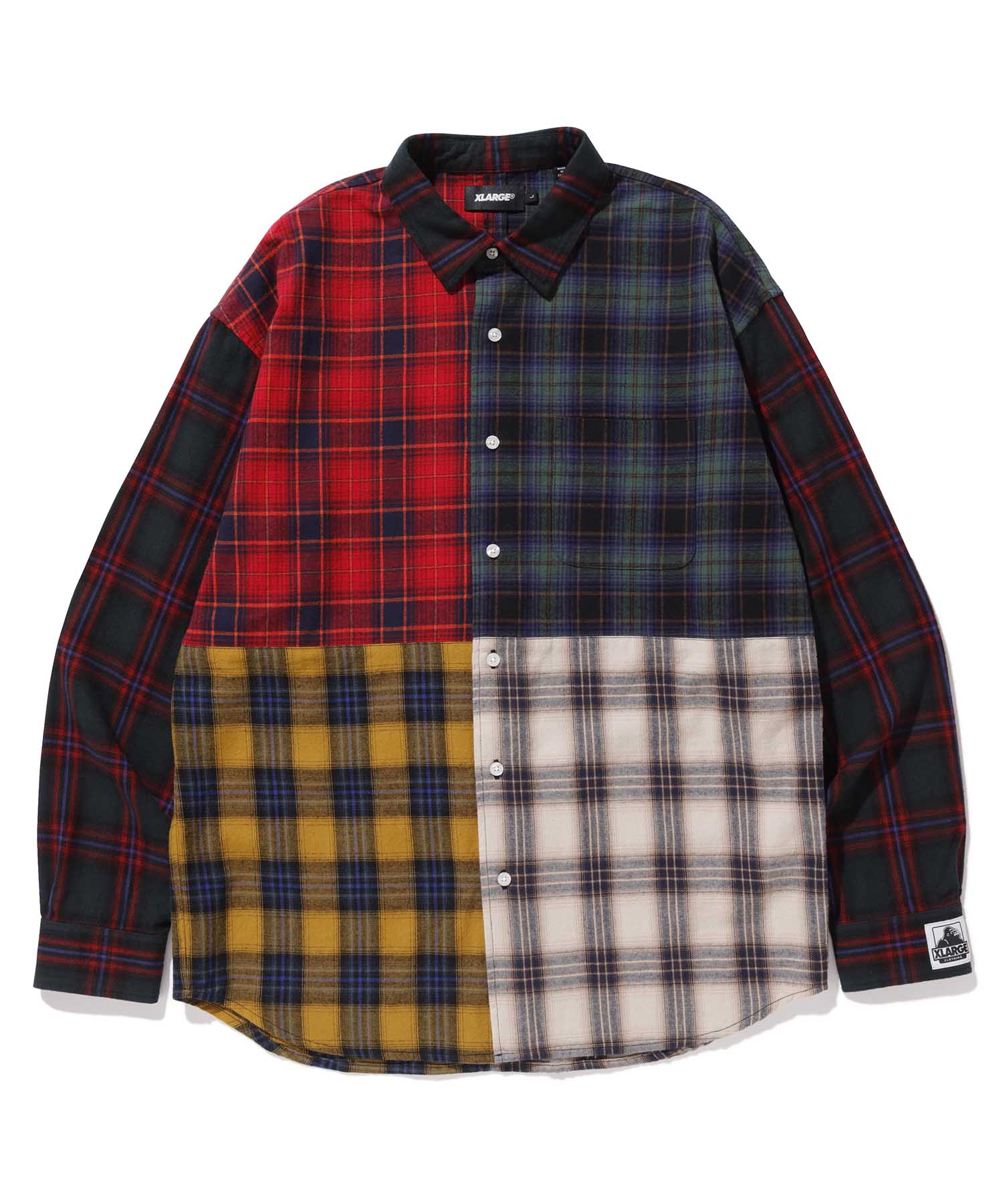 X-Large Patchwork camicia manica lunga bianca