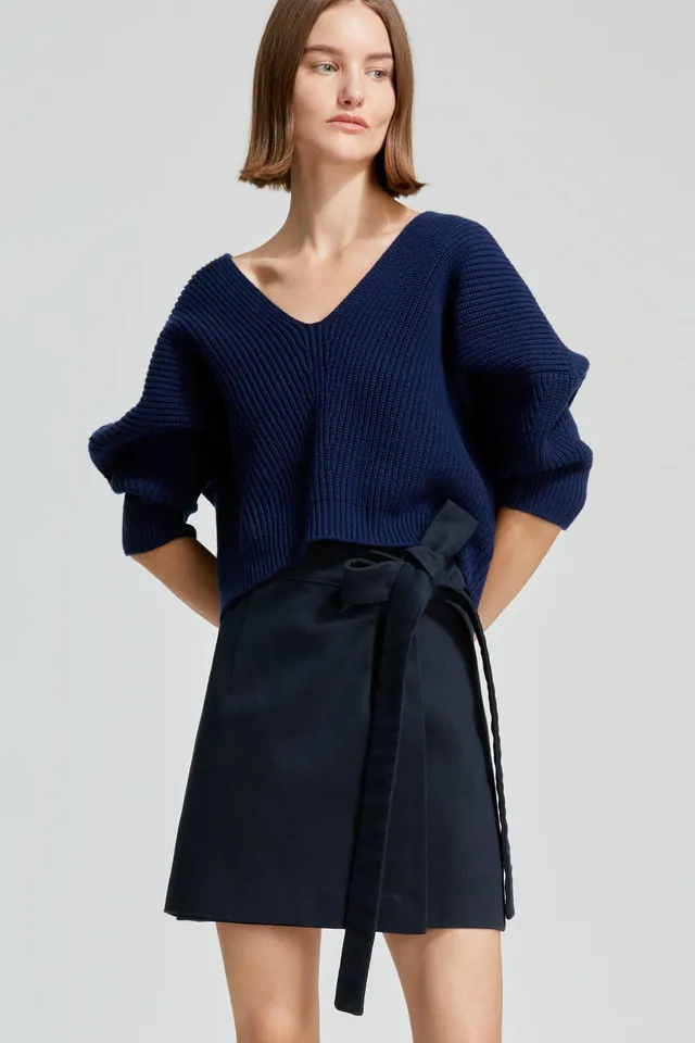 Sa Su Phi Maglia a V maglione navy blu cashmere