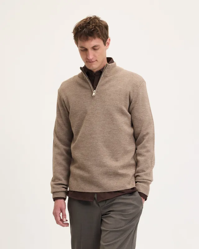 GOODPEOPLE Kamark maglione zip mocca lana
