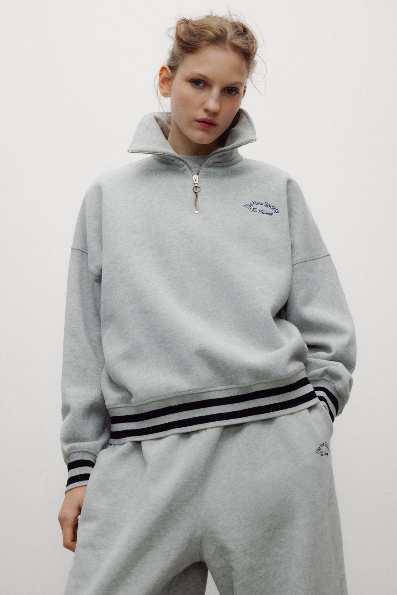 The New Society Mochi polo donna grigio melange cotone