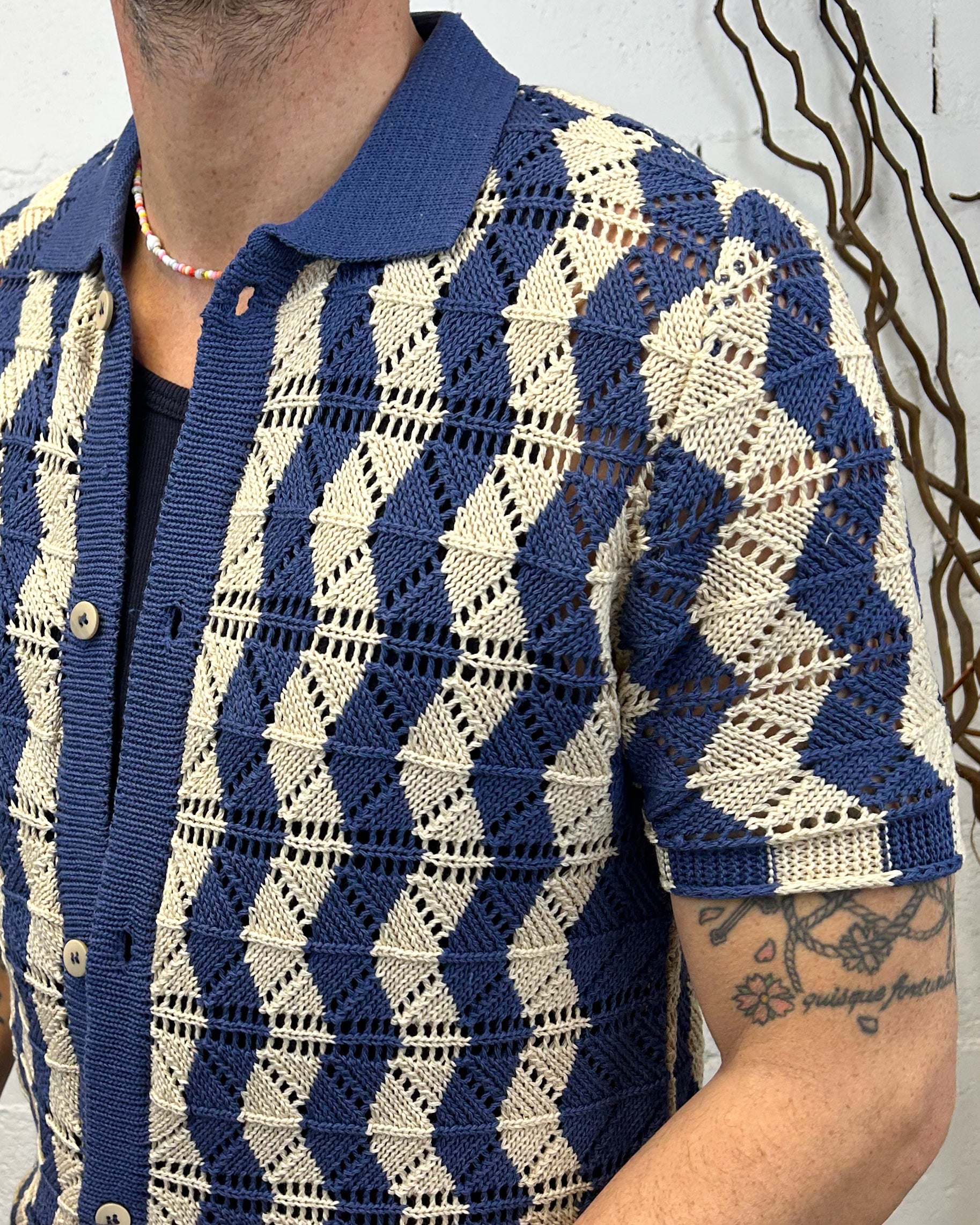 OVER-D Strutturata cardigan blu maglia aperta