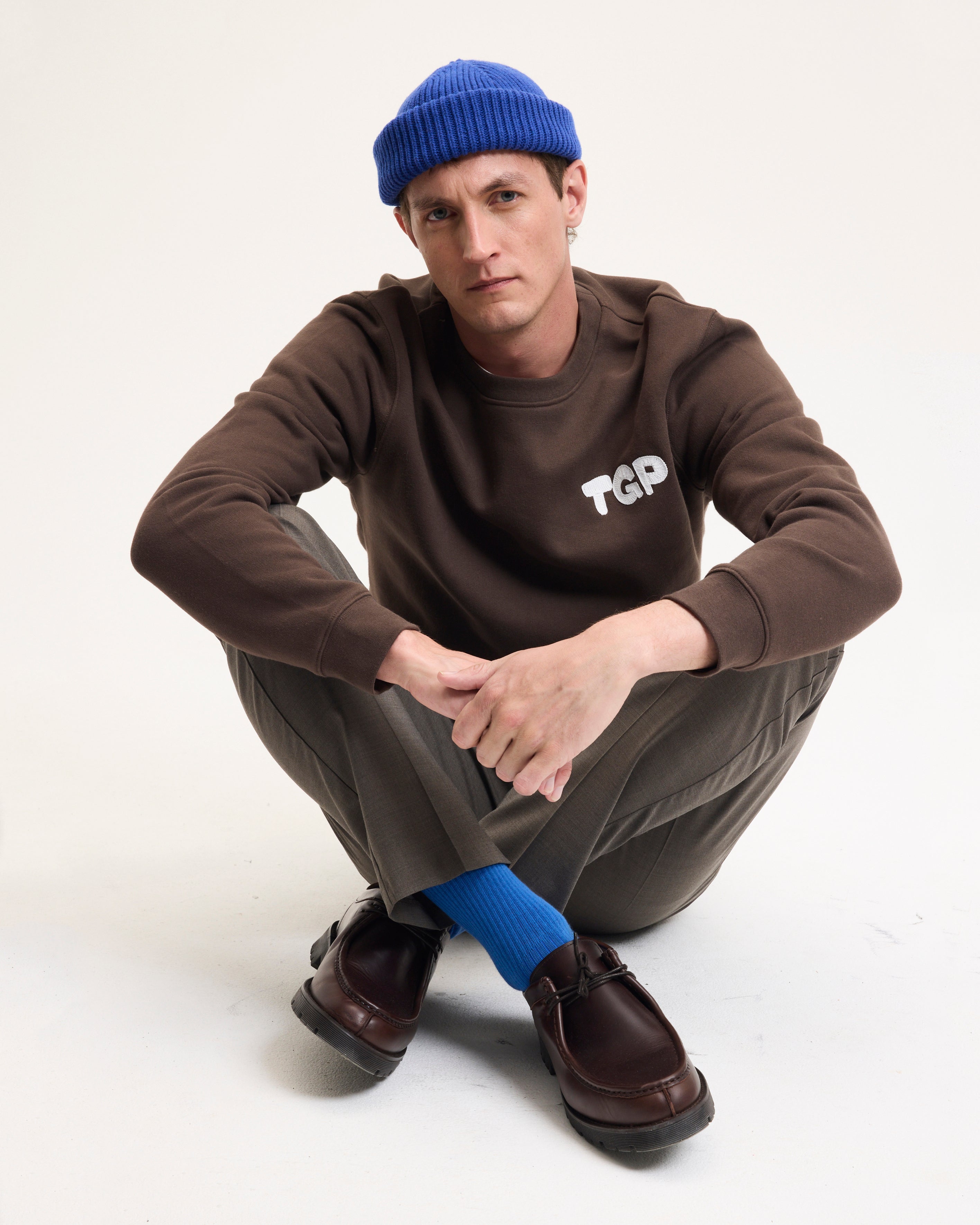 GOODPEOPLE Look Maglione Cotone Marrone Ricamo