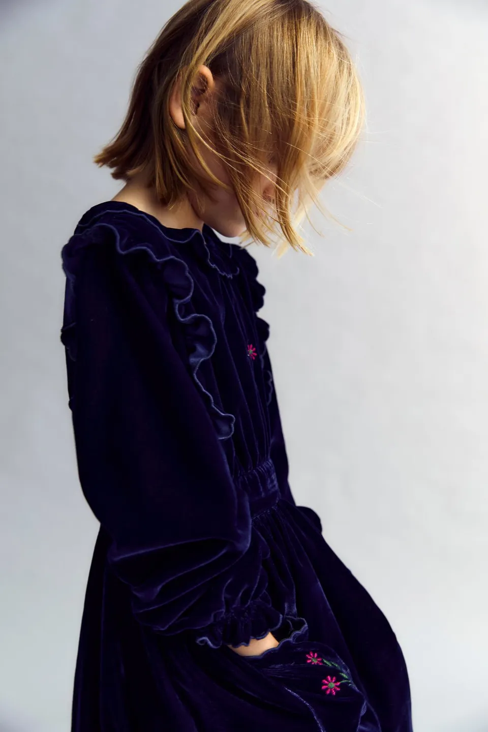 The New Society Abril vestito velluto blu navy bambina
