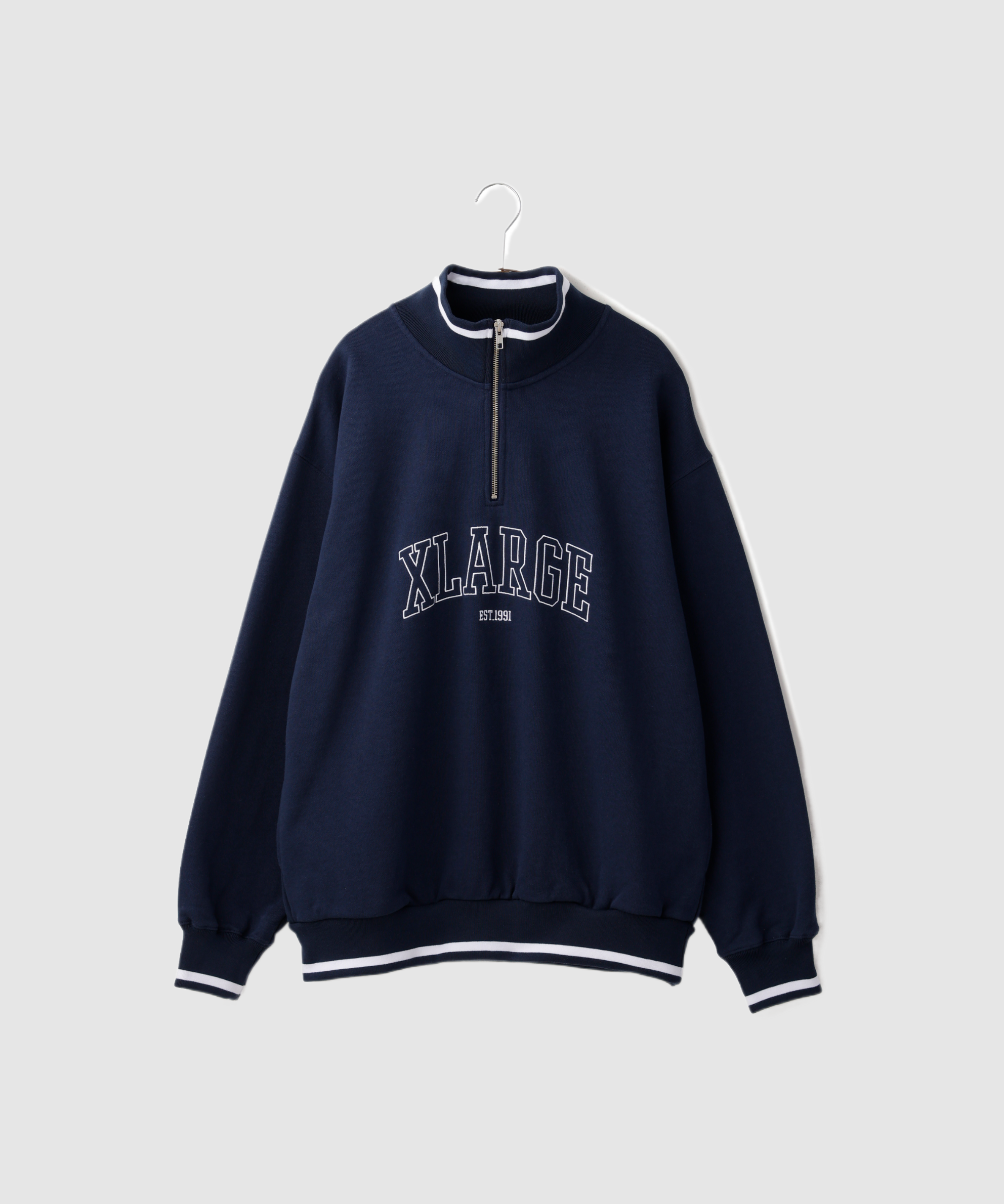 X-Large Striped Rib Half Zip felpa mezza zip cotone