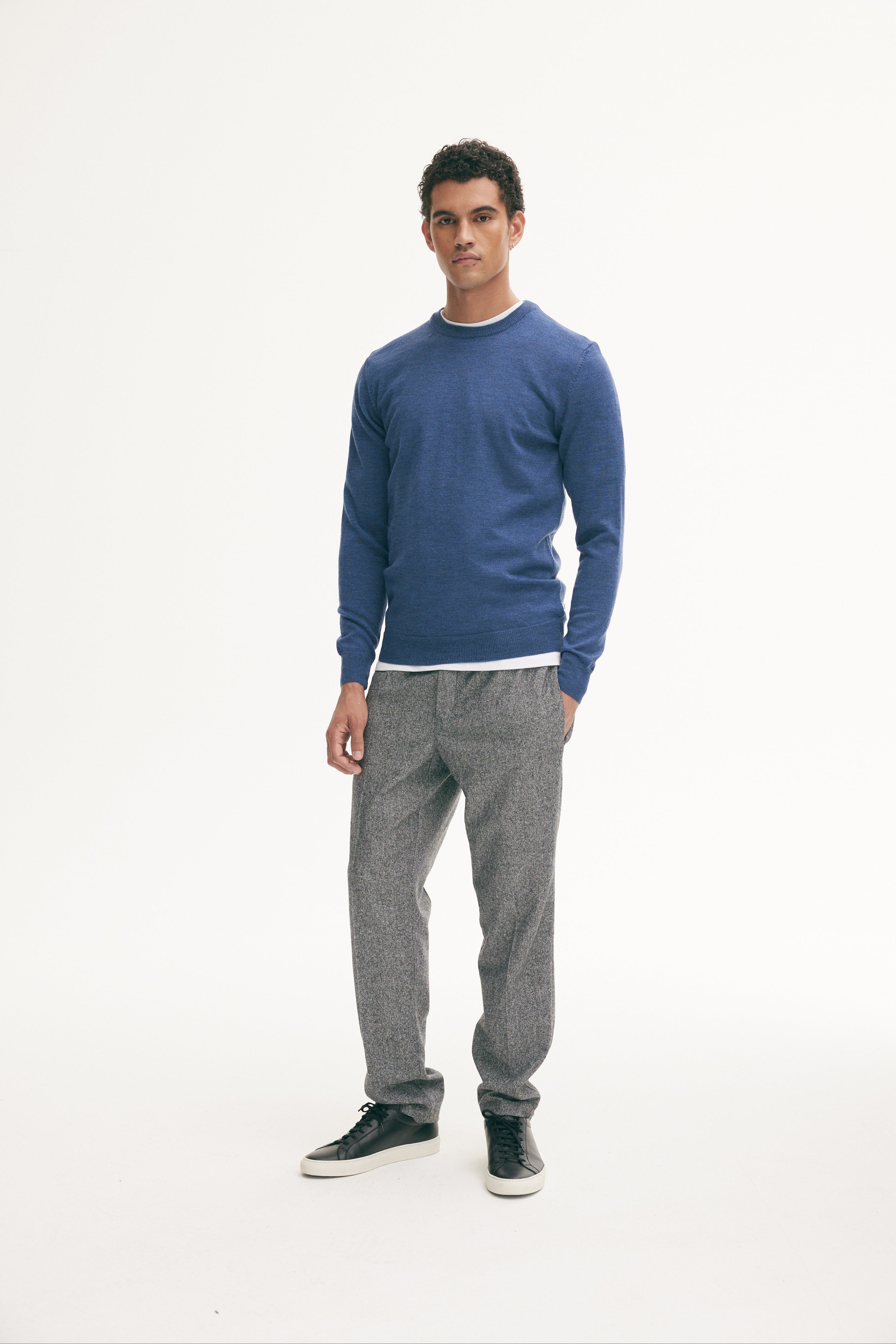 GOODPEOPLE Essential Merino Knit maglione blu denim lana