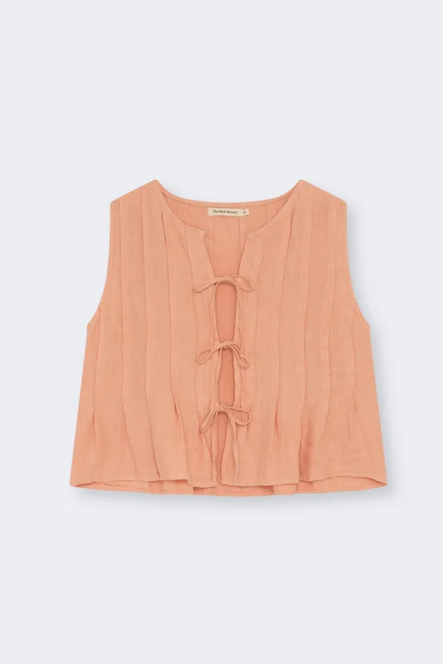 The New Society Melissa camicia donna pesca lino con lacci