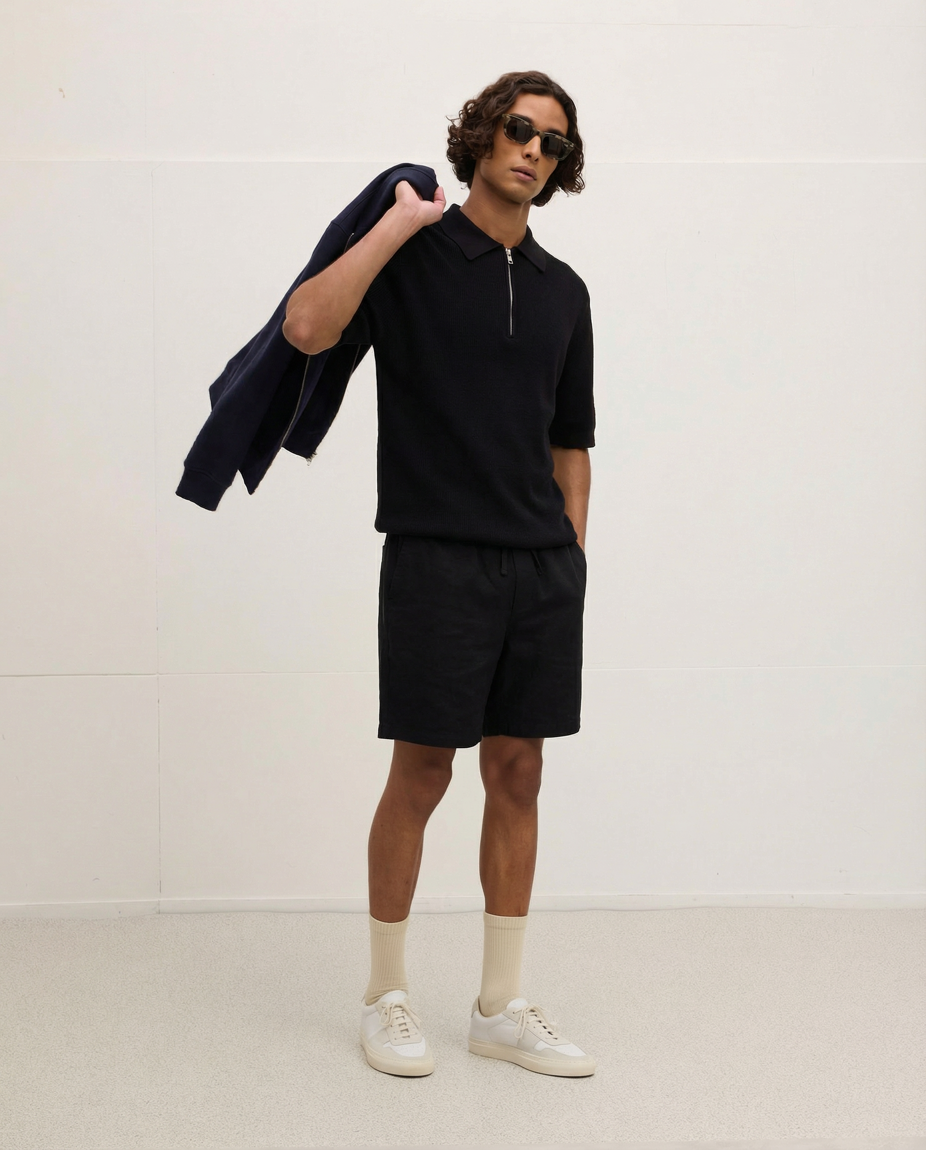 GOODPEOPLE Par polo knit zip nera cotone