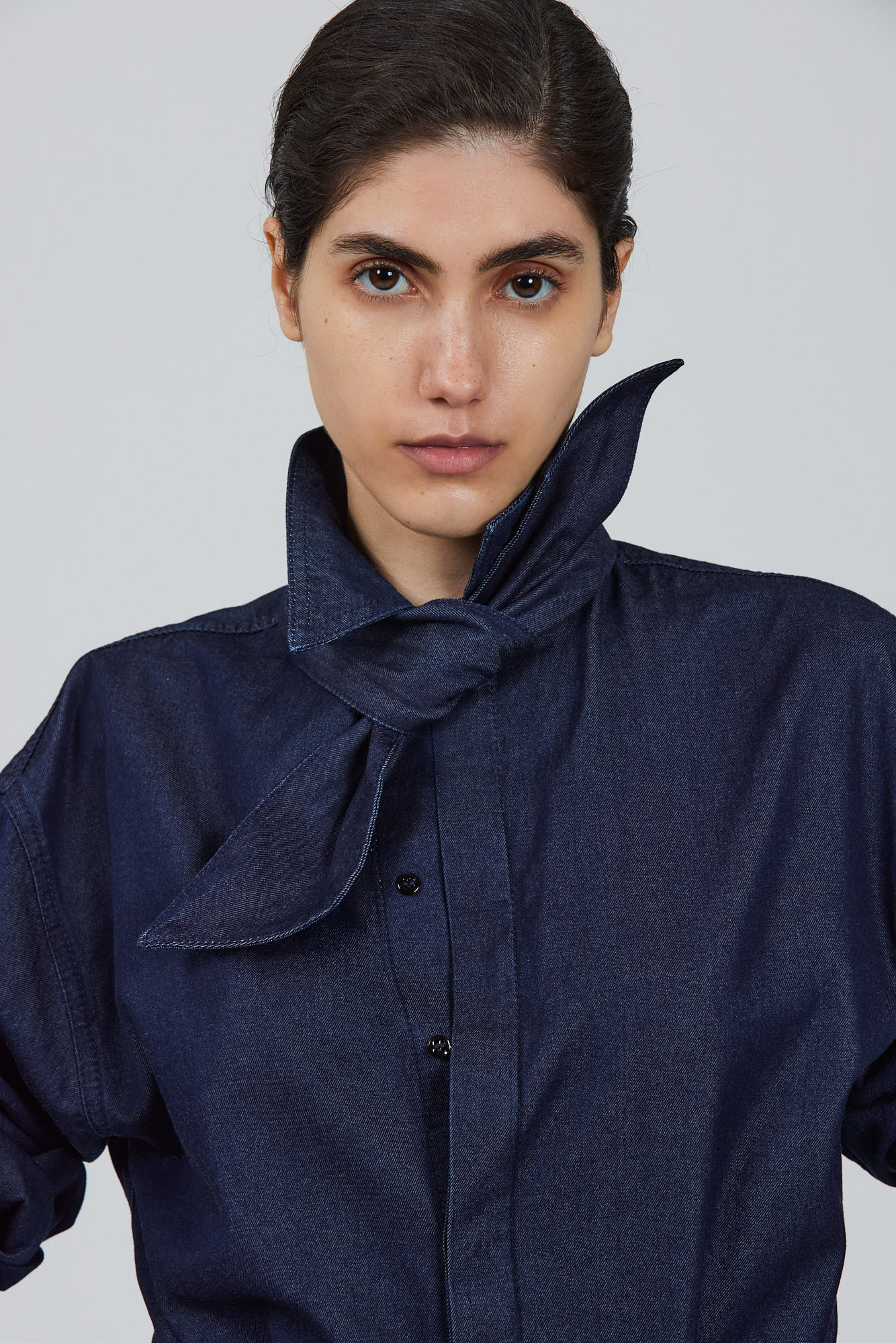 Sa Su Phi Fluid denim Su camicia denim grigio chiaro