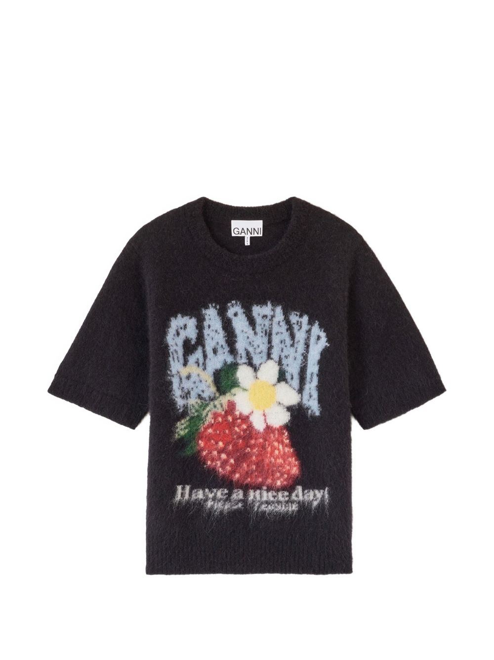 Ganni A1050226 t-shirt nera in alpaca