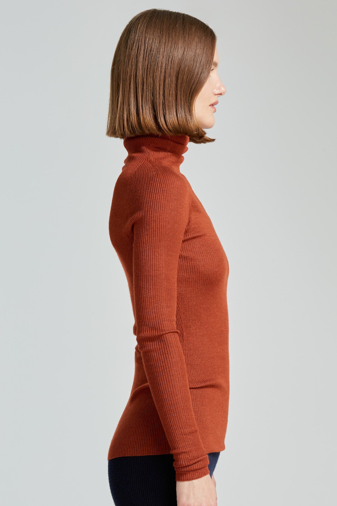 Sa Su Phi dolcevita costine cashmere seta ruggine