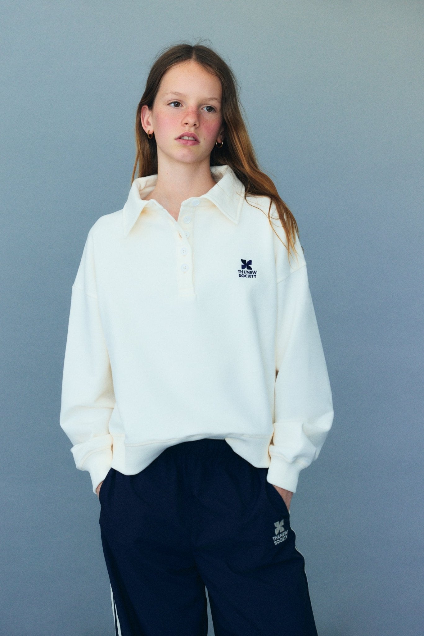 The New Society Logo Teen polo ragazzo ecru cotone