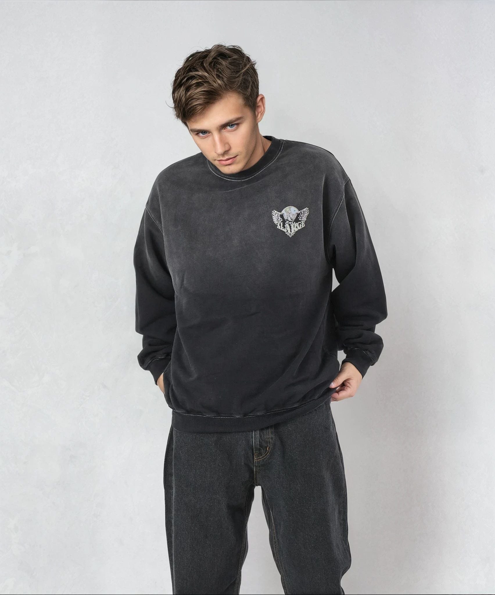 X-Large Eagle Wings felpa girocollo oliva cotone