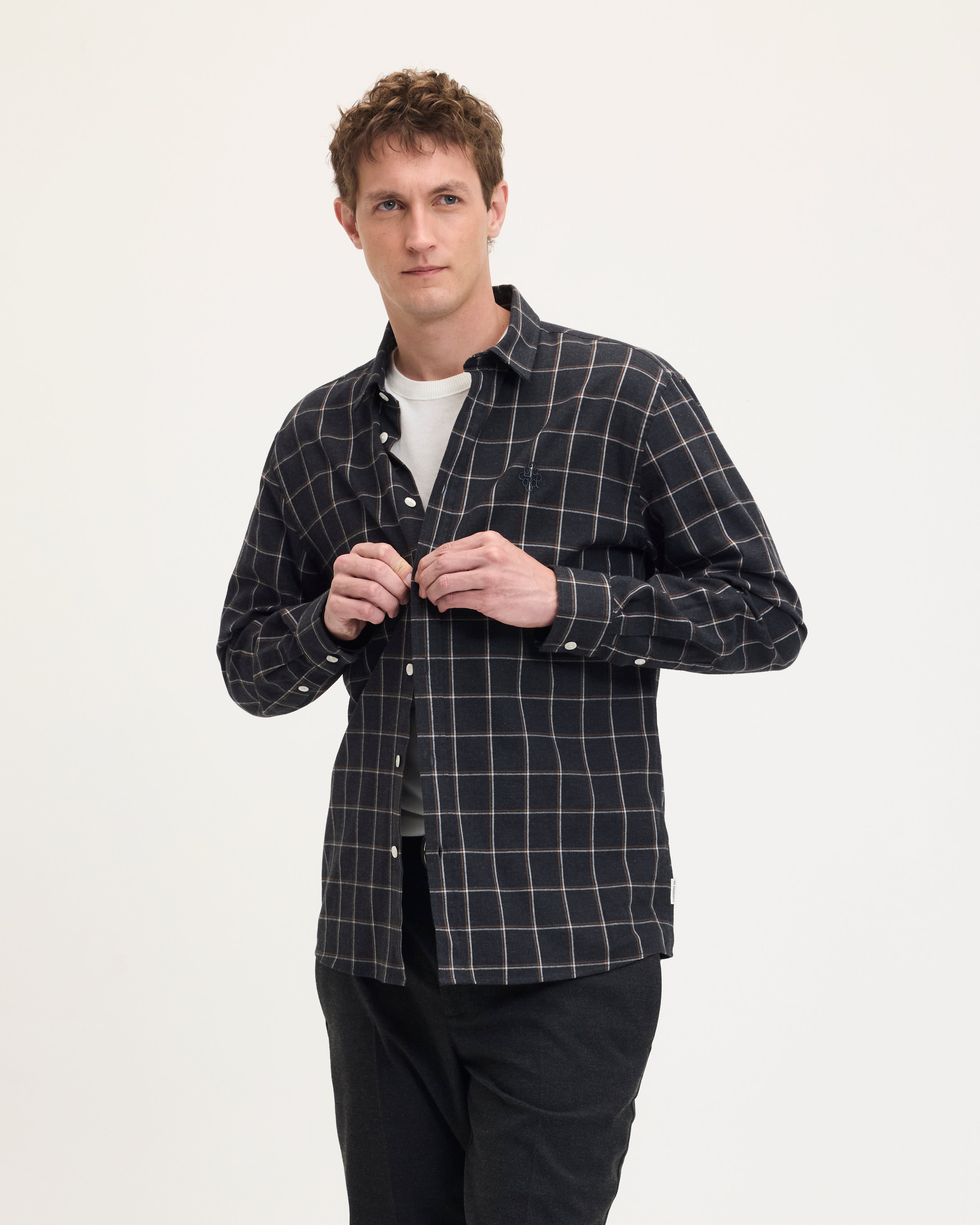 GOODPEOPLE Seinfield camicia a quadri grigio nero cotone