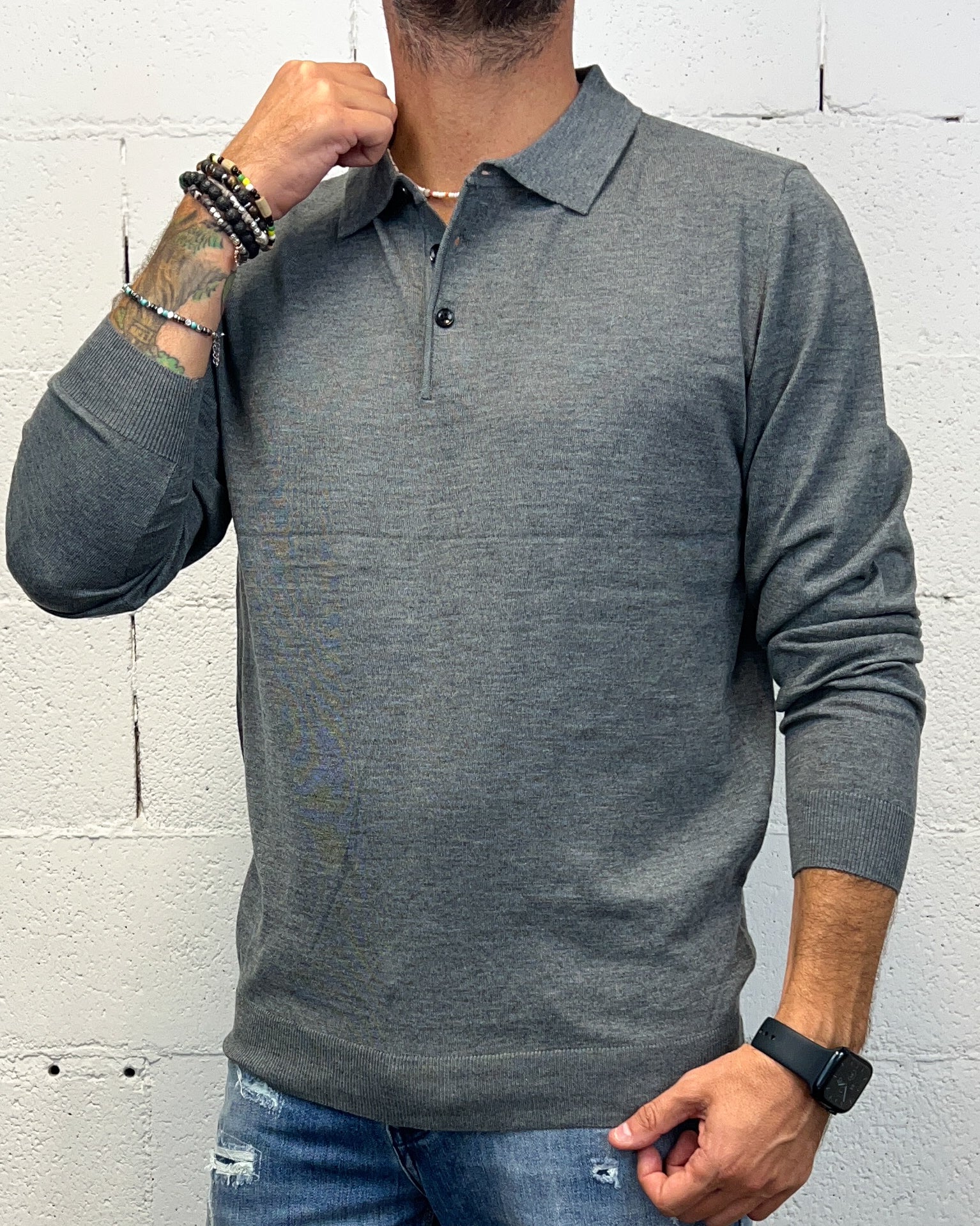 ONLYONE OVER-D Wool polo manica lunga grigio vestibilità regolare