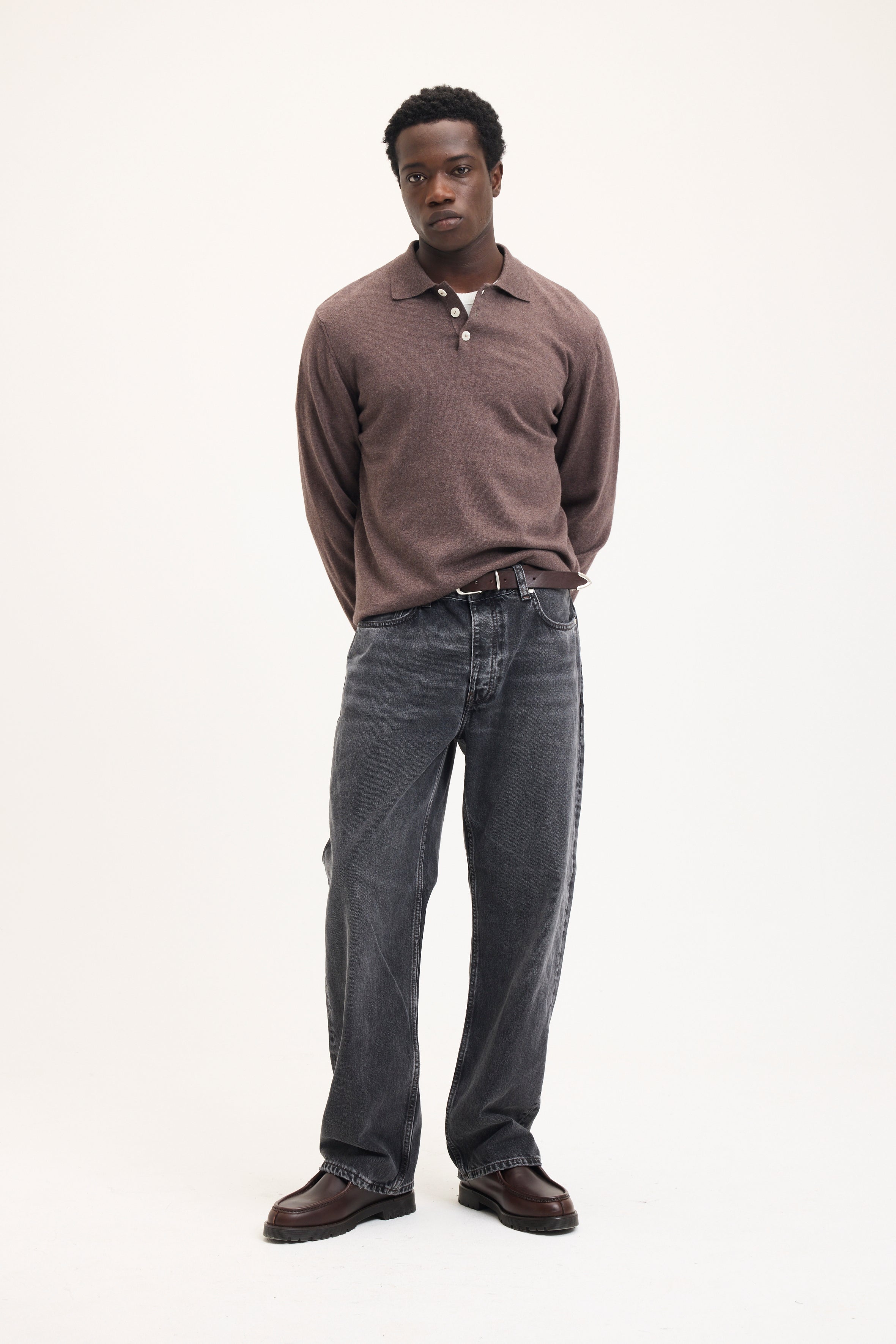 GOODPEOPLE Kario polo maglia manica lunga marrone cioccolato