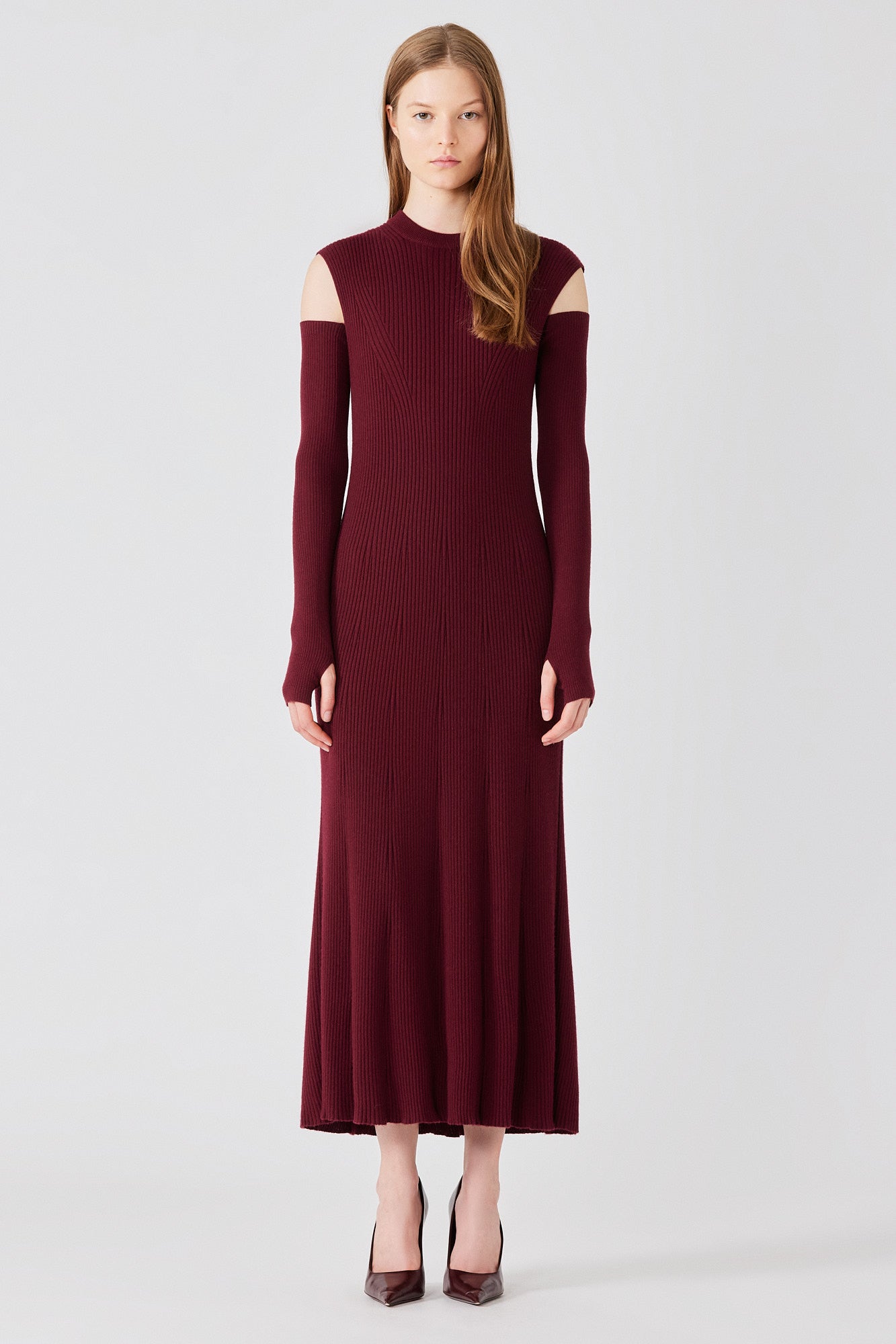 Sa Su Phi Abito Lungo Senza Maniche Bordeaux Cashmere Seta