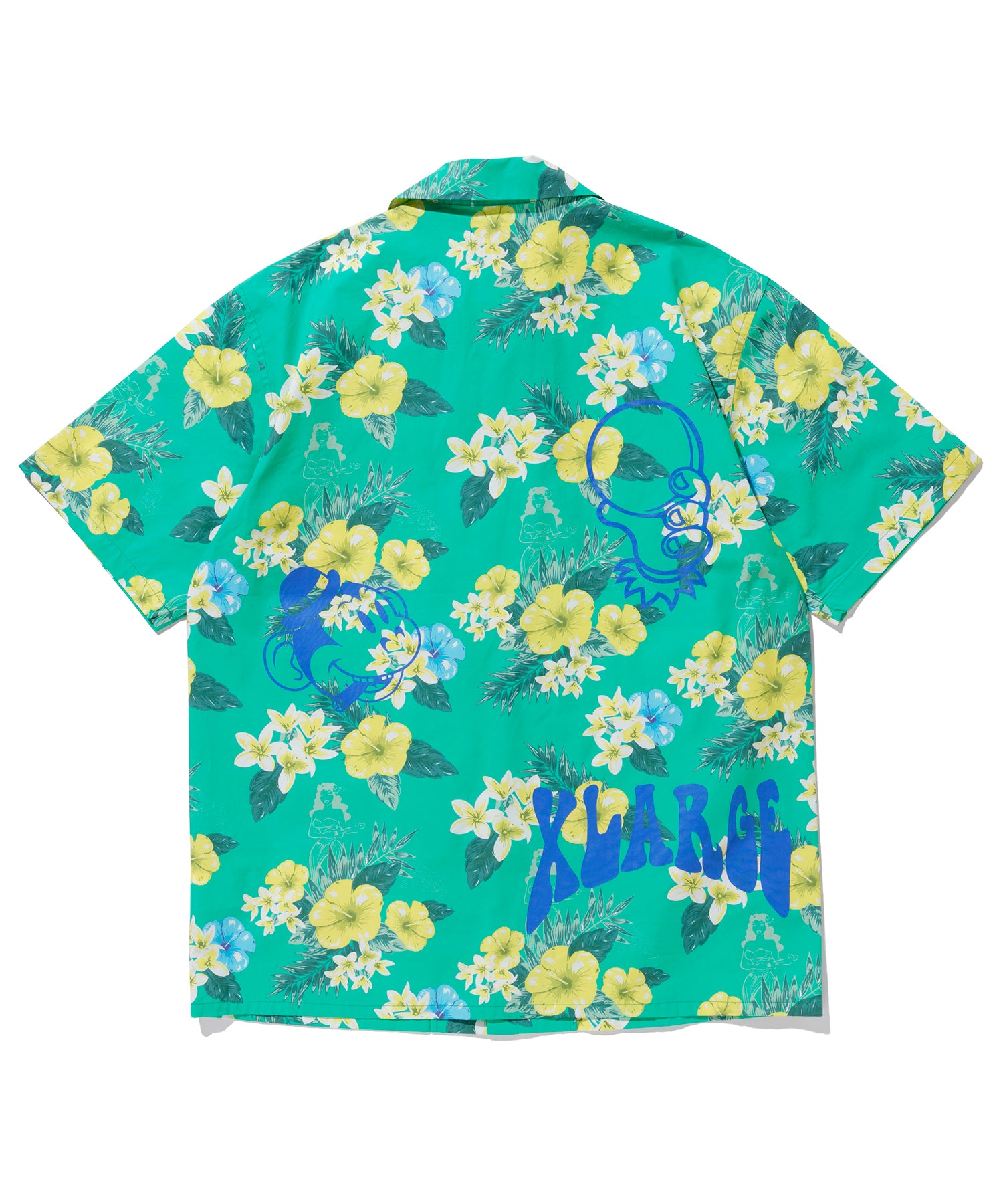 X-Large Floral camicia fantasia verde cotone