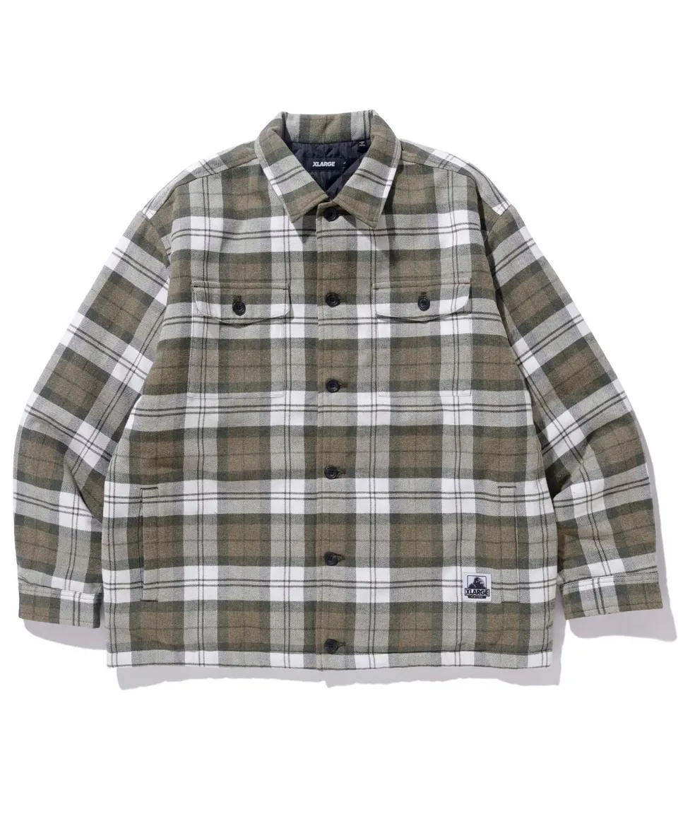X-Large Quilted Check camicia trapuntata verde flanella