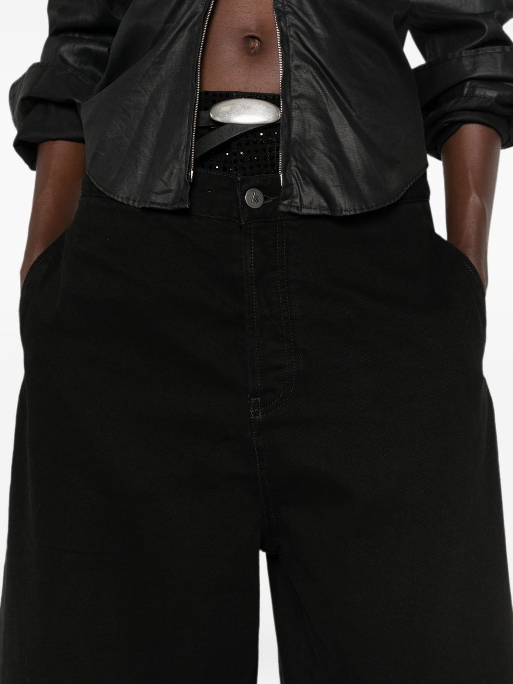 The Attico 261WCP00324 Jeans Neri con Cristalli
