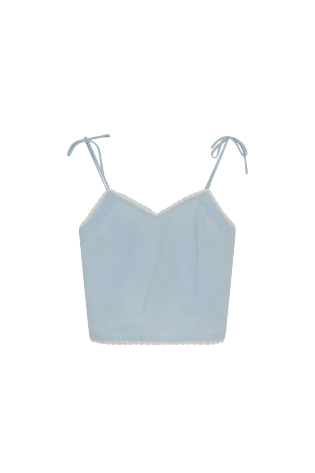 THE NEW SOCIETY Amaryllis Soft Sky top lino spalline regolabili